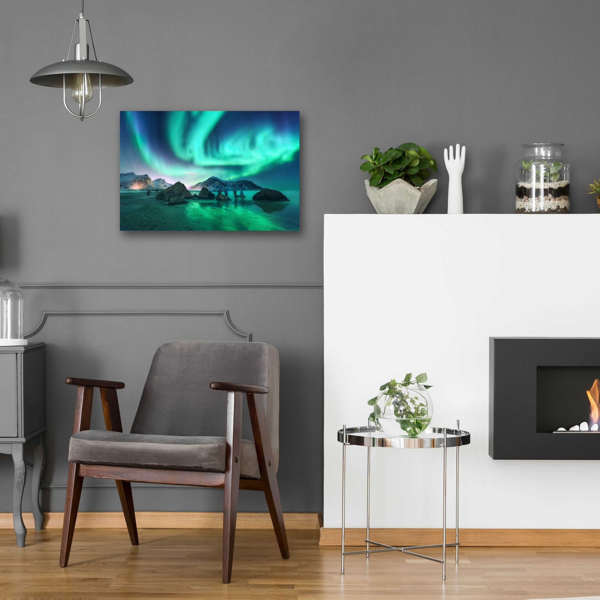 Epic Art 'Green Aurora Borealis And People' by Epic Portfolio, Acrylic Glass Wall Art,24x16