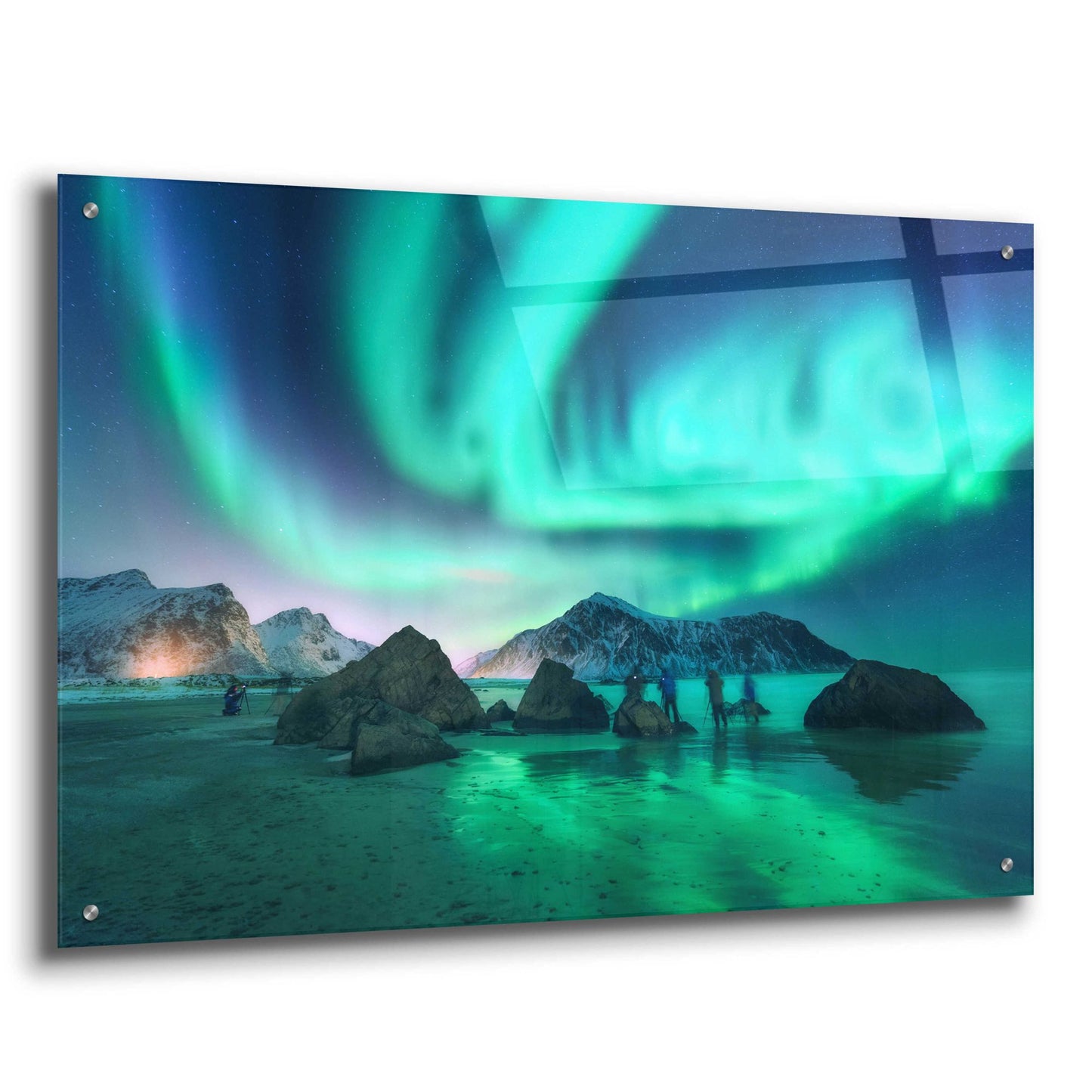 Epic Art 'Green Aurora Borealis And People' by Epic Portfolio, Acrylic Glass Wall Art,36x24