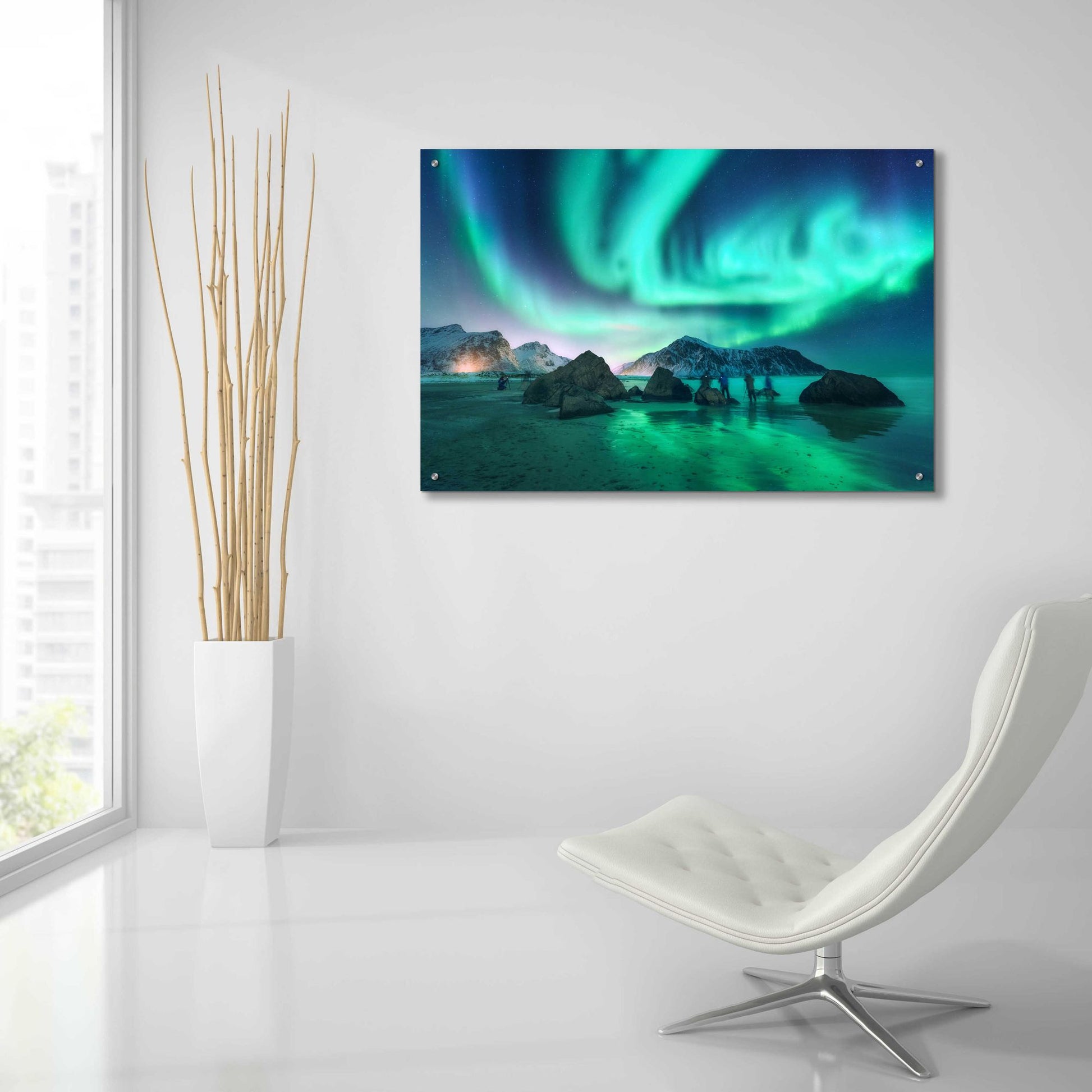 Epic Art 'Green Aurora Borealis And People' by Epic Portfolio, Acrylic Glass Wall Art,36x24