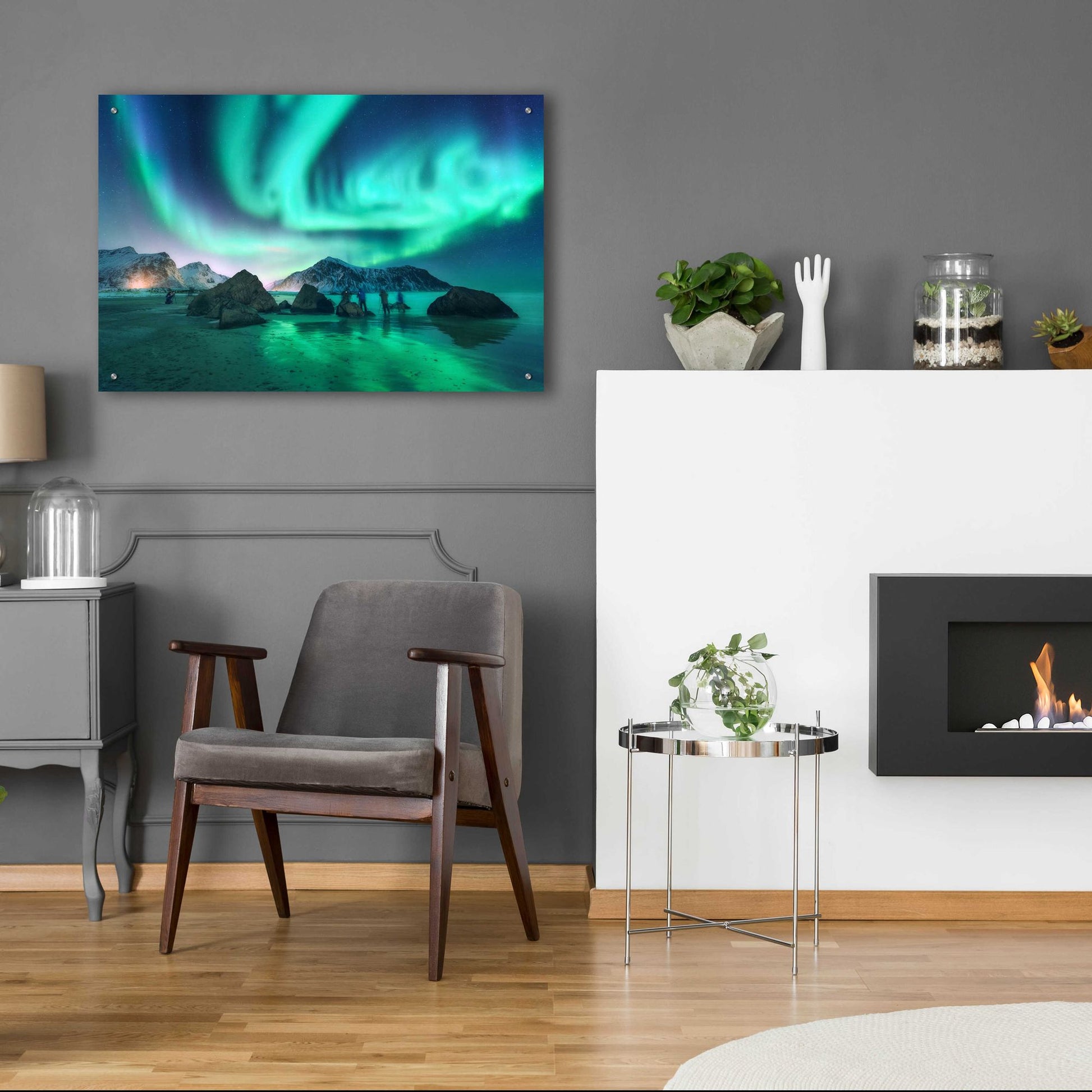 Epic Art 'Green Aurora Borealis And People' by Epic Portfolio, Acrylic Glass Wall Art,36x24