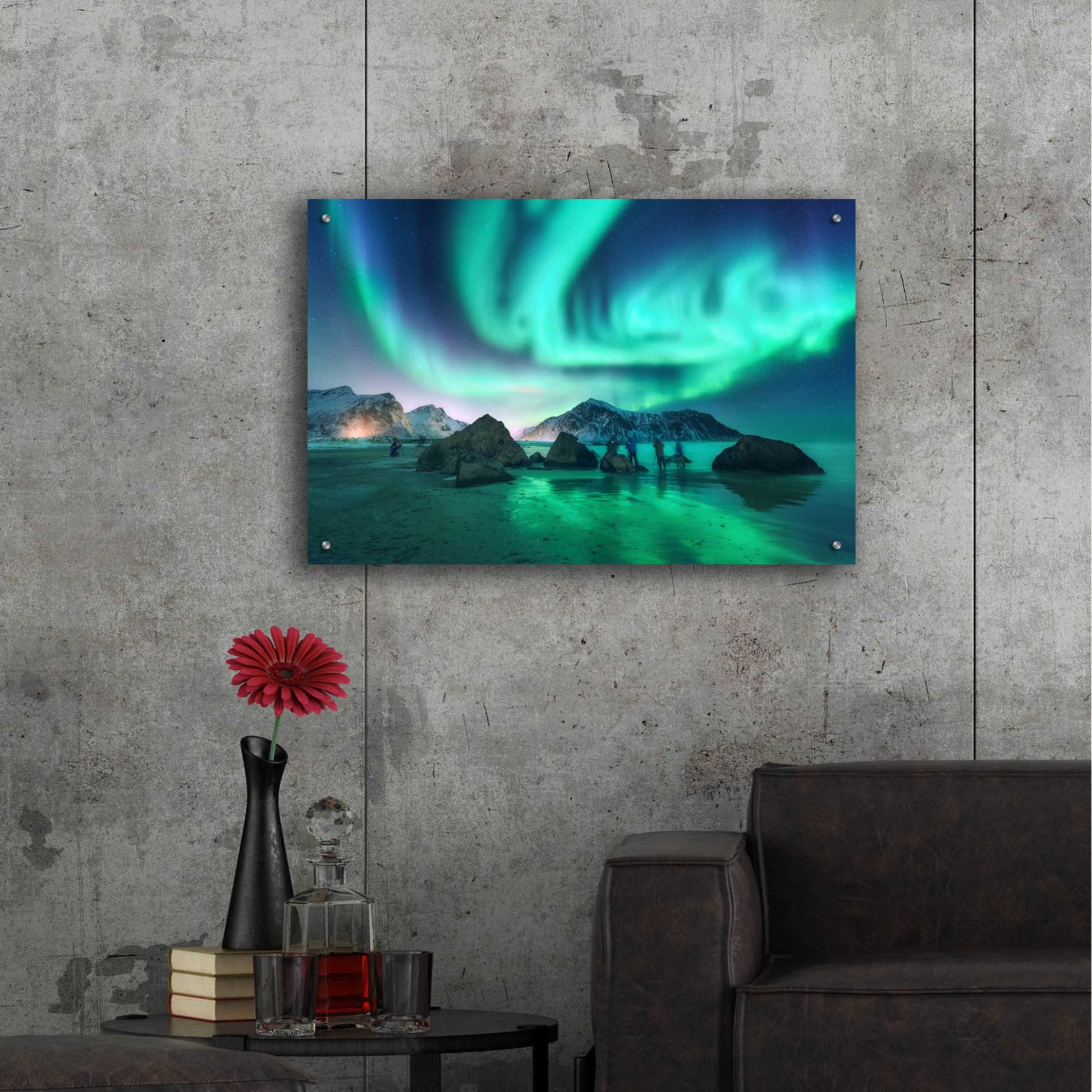 Epic Art 'Green Aurora Borealis And People' by Epic Portfolio, Acrylic Glass Wall Art,36x24