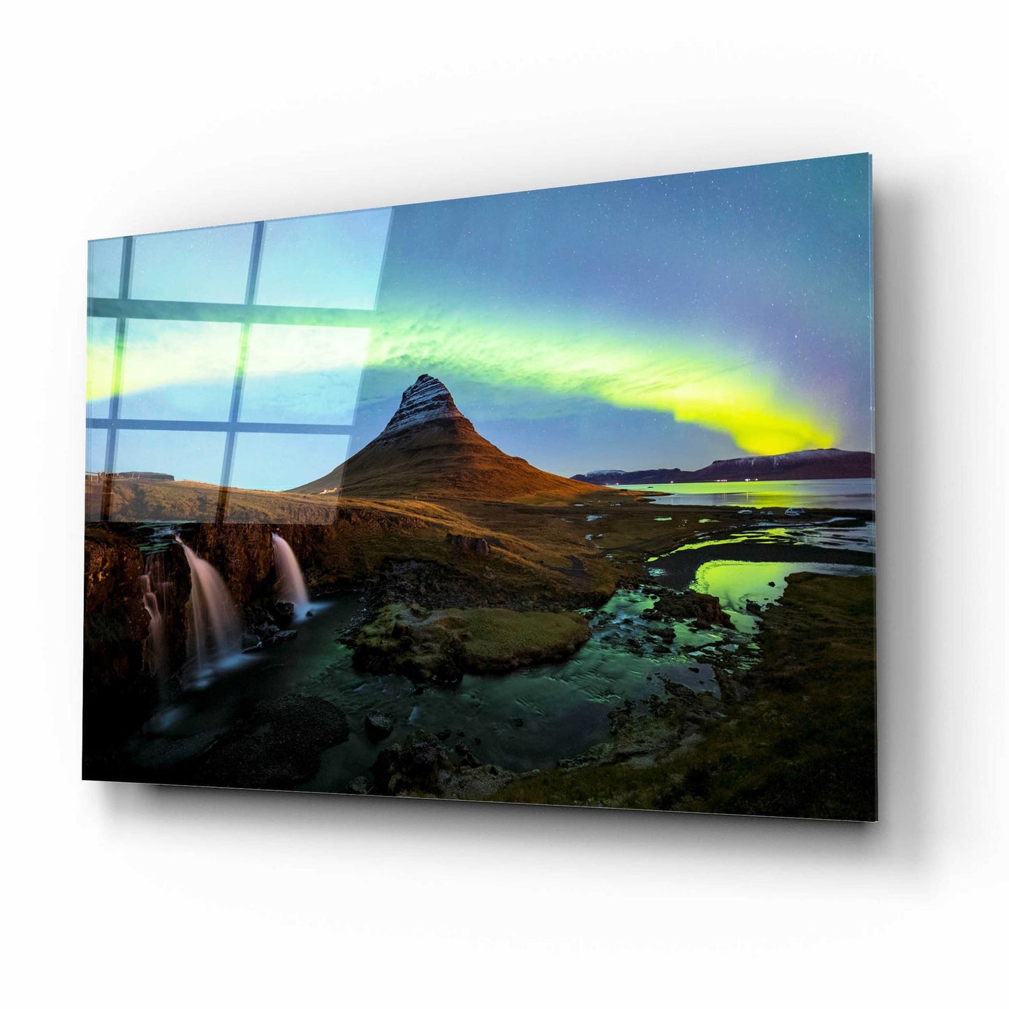 Epic Art 'Northern Light Aurora Borealis Over Kirkjufell 1' by Epic Portfolio, Acrylic Glass Wall Art,16x12