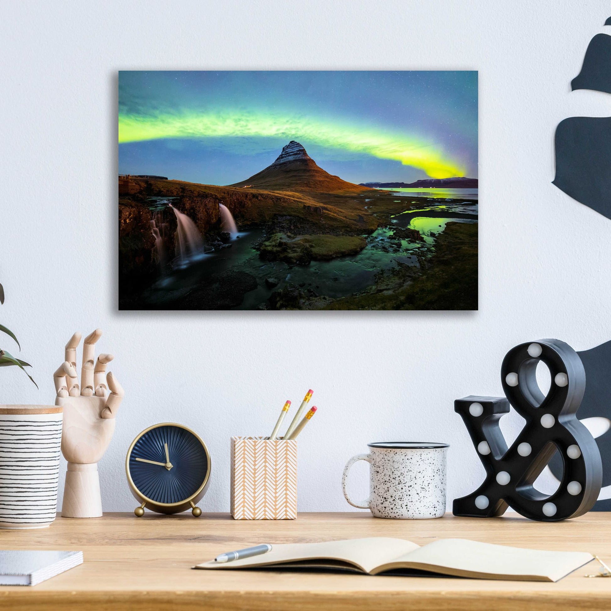 Epic Art 'Northern Light Aurora Borealis Over Kirkjufell 1' by Epic Portfolio, Acrylic Glass Wall Art,16x12