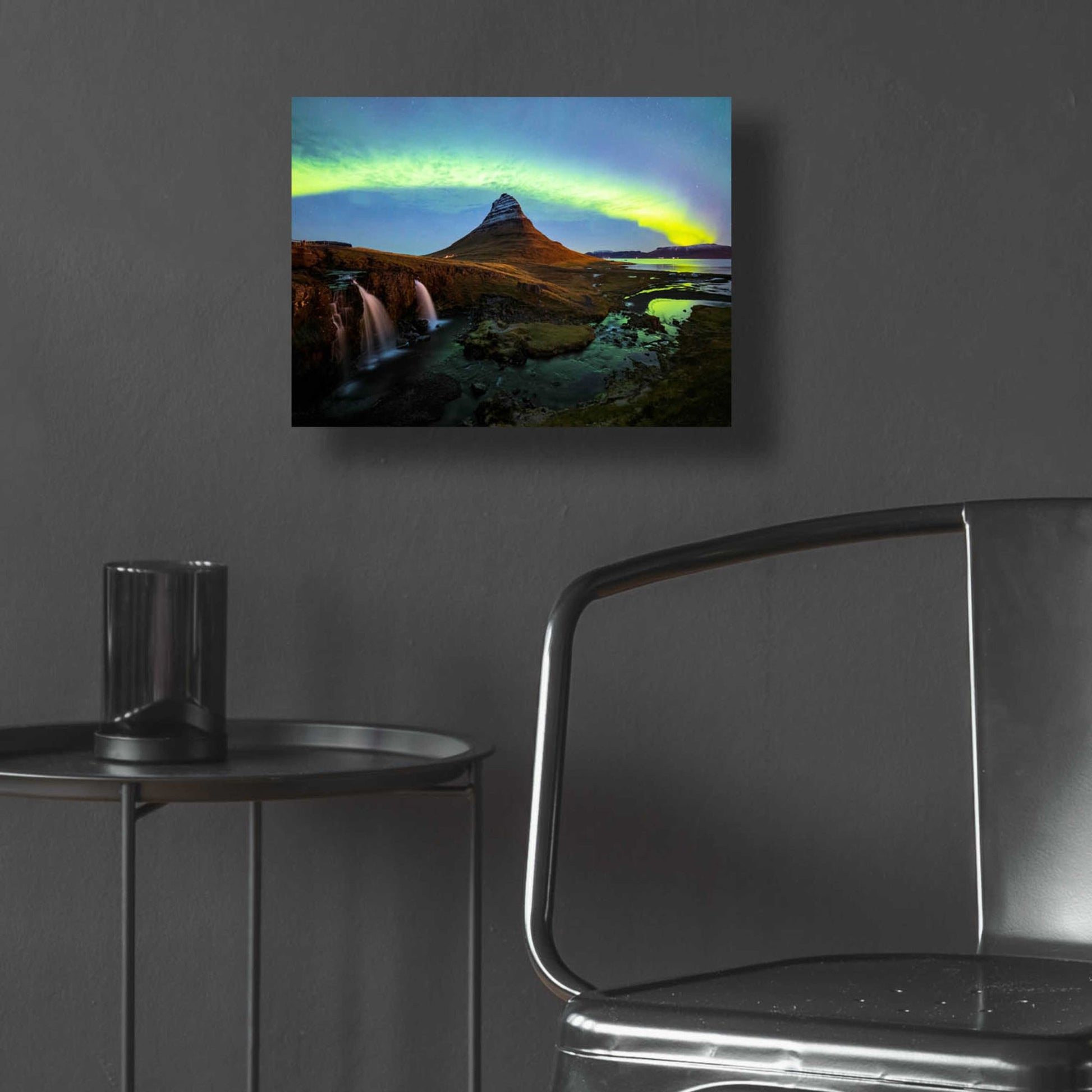 Epic Art 'Northern Light Aurora Borealis Over Kirkjufell 1' by Epic Portfolio, Acrylic Glass Wall Art,16x12