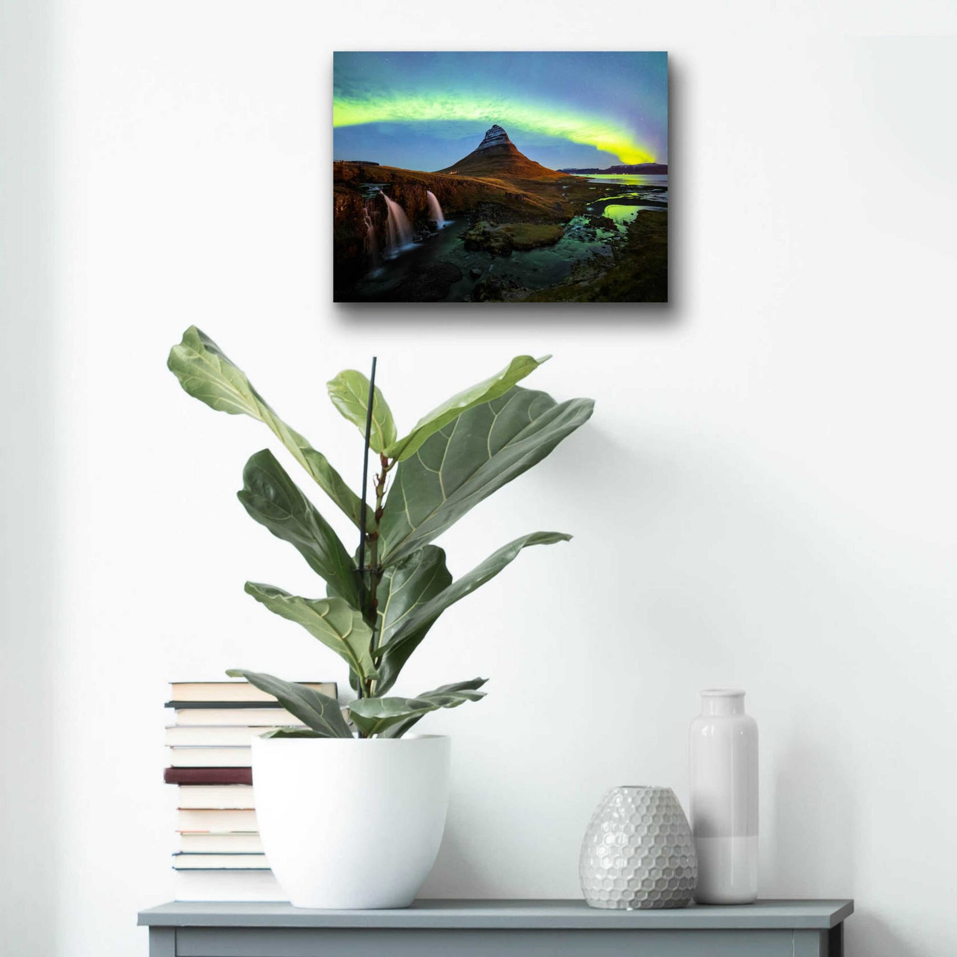 Epic Art 'Northern Light Aurora Borealis Over Kirkjufell 1' by Epic Portfolio, Acrylic Glass Wall Art,16x12