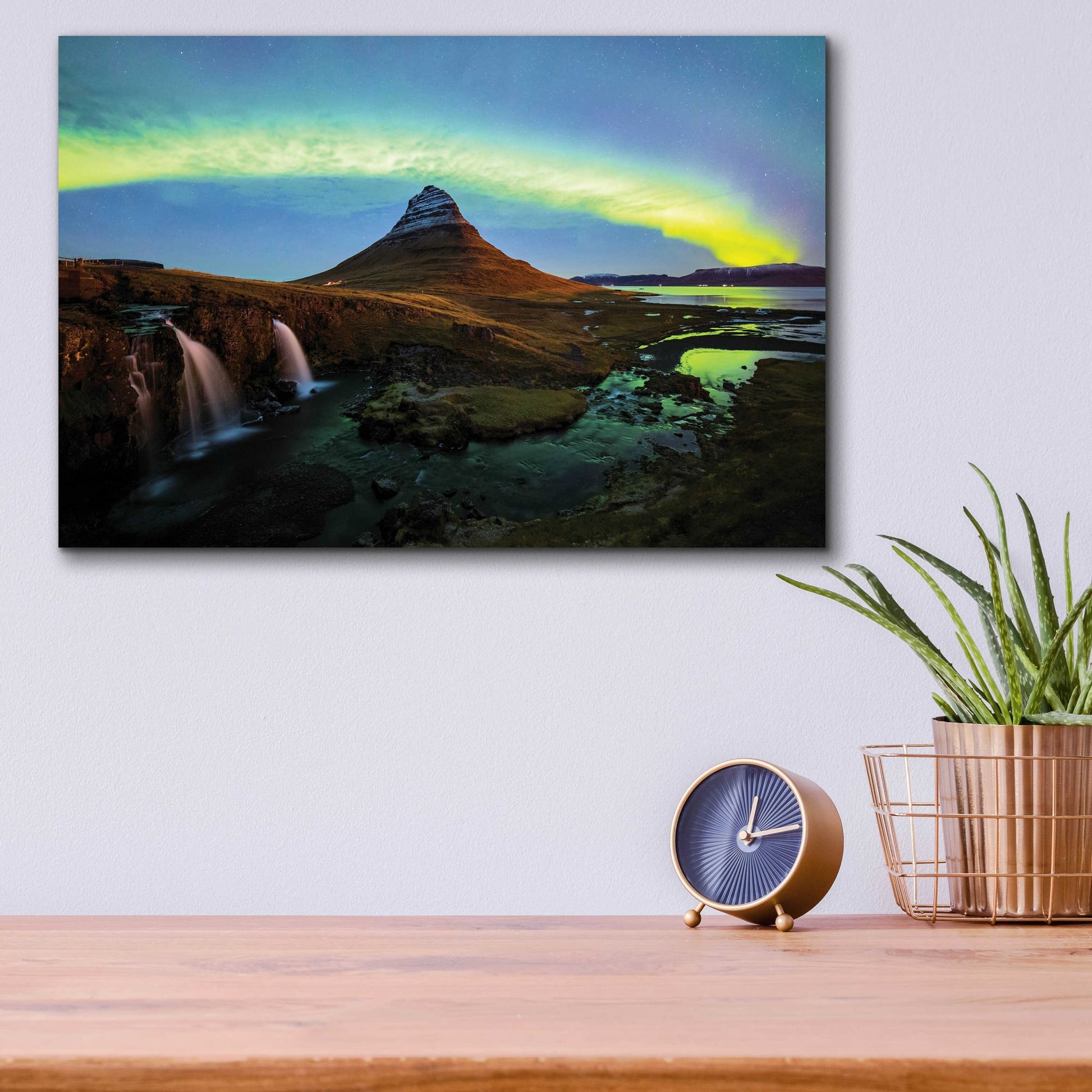 Epic Art 'Northern Light Aurora Borealis Over Kirkjufell 1' by Epic Portfolio, Acrylic Glass Wall Art,16x12