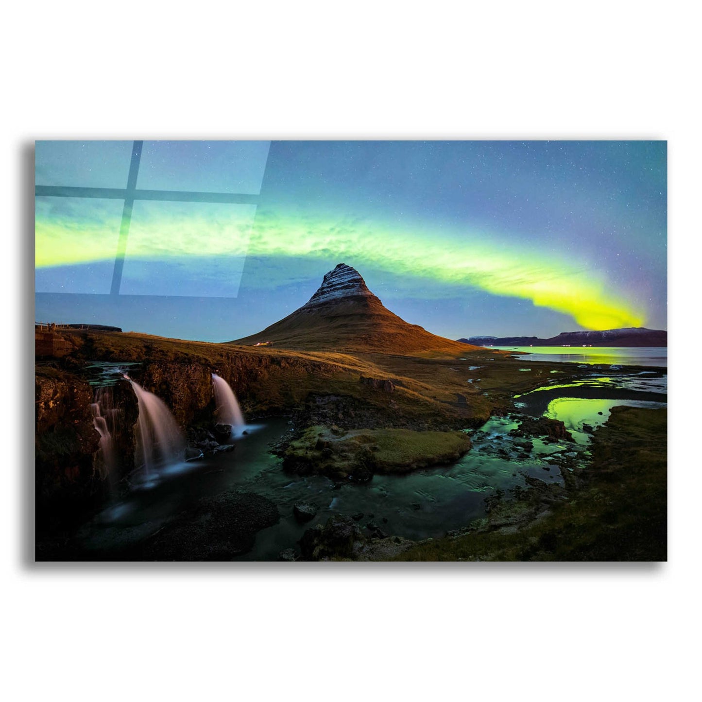 Epic Art 'Northern Light Aurora Borealis Over Kirkjufell 1' by Epic Portfolio, Acrylic Glass Wall Art,16x12