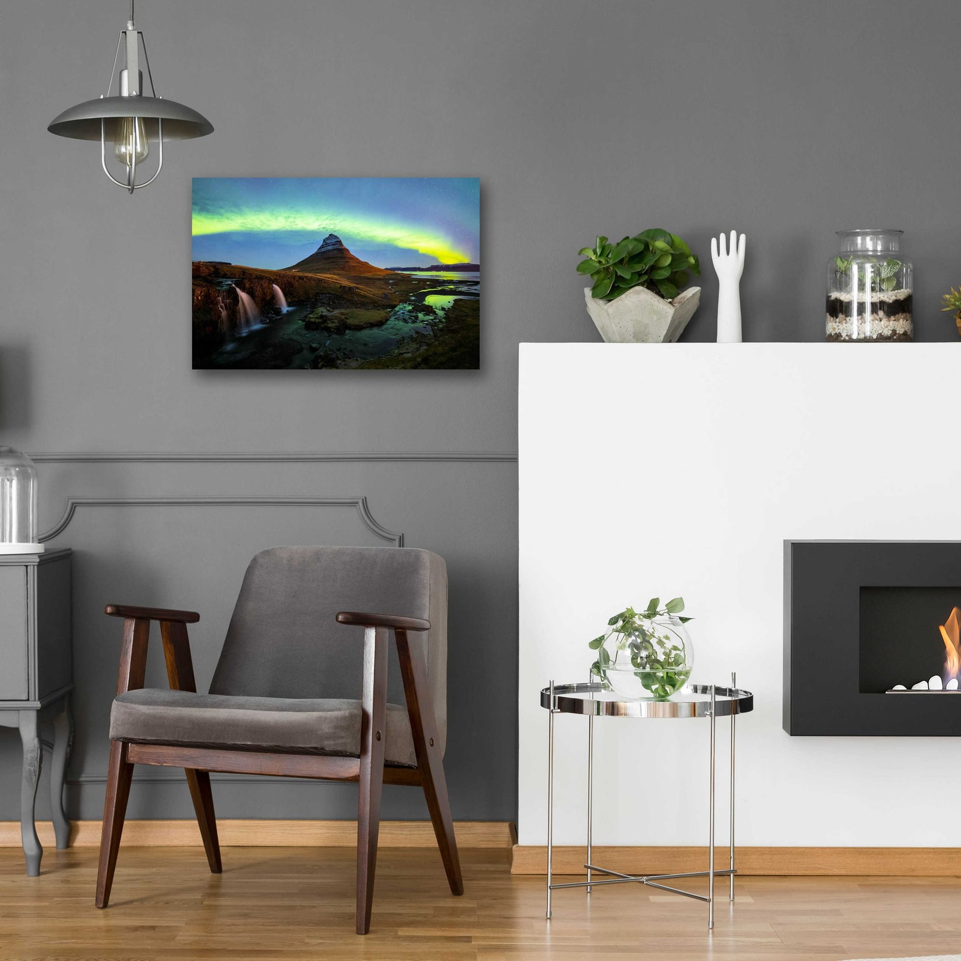 Epic Art 'Northern Light Aurora Borealis Over Kirkjufell 1' by Epic Portfolio, Acrylic Glass Wall Art,24x16