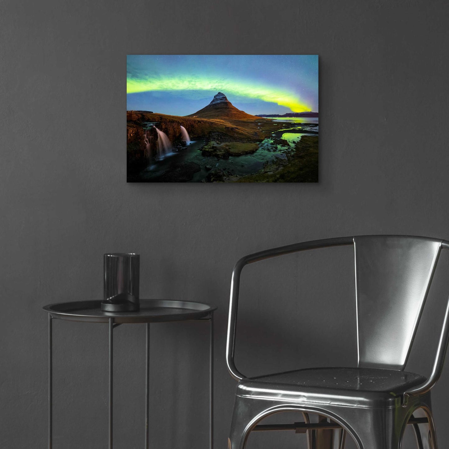 Epic Art 'Northern Light Aurora Borealis Over Kirkjufell 1' by Epic Portfolio, Acrylic Glass Wall Art,24x16