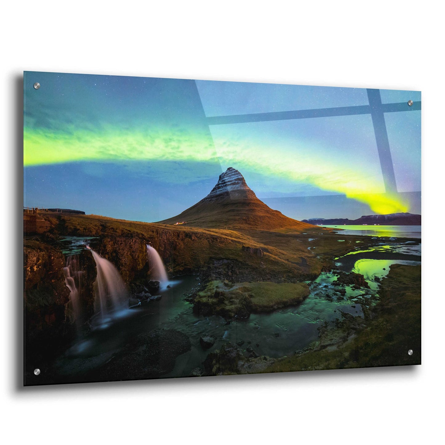 Epic Art 'Northern Light Aurora Borealis Over Kirkjufell 1' by Epic Portfolio, Acrylic Glass Wall Art,36x24