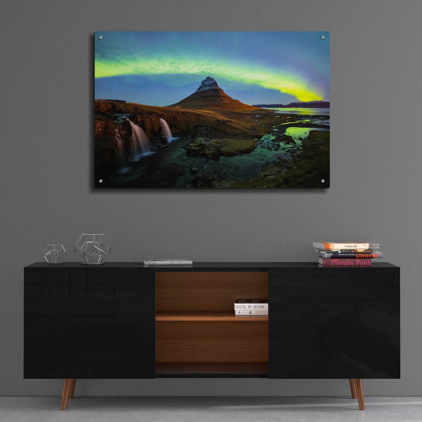 Epic Art 'Northern Light Aurora Borealis Over Kirkjufell 1' by Epic Portfolio, Acrylic Glass Wall Art,36x24