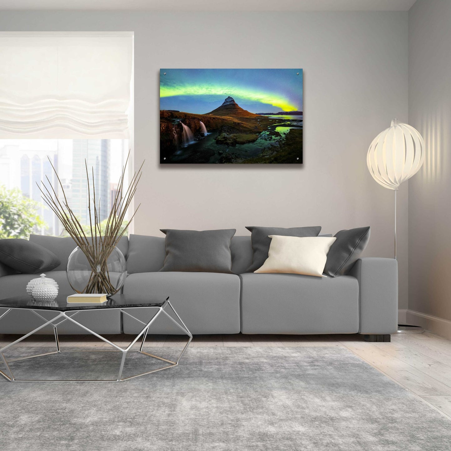 Epic Art 'Northern Light Aurora Borealis Over Kirkjufell 1' by Epic Portfolio, Acrylic Glass Wall Art,36x24