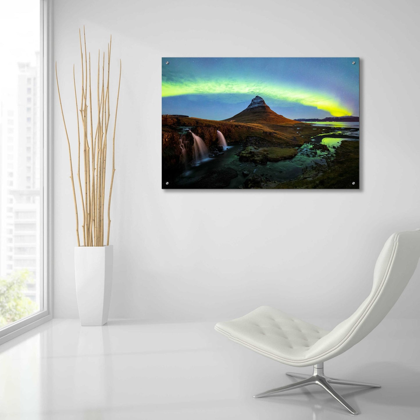 Epic Art 'Northern Light Aurora Borealis Over Kirkjufell 1' by Epic Portfolio, Acrylic Glass Wall Art,36x24