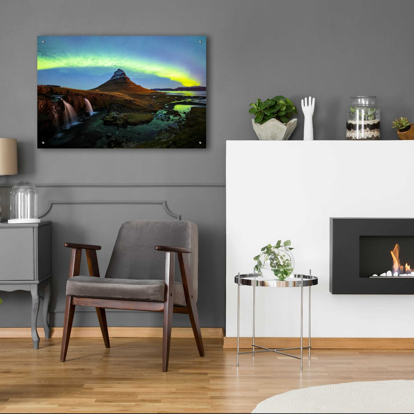 Epic Art 'Northern Light Aurora Borealis Over Kirkjufell 1' by Epic Portfolio, Acrylic Glass Wall Art,36x24