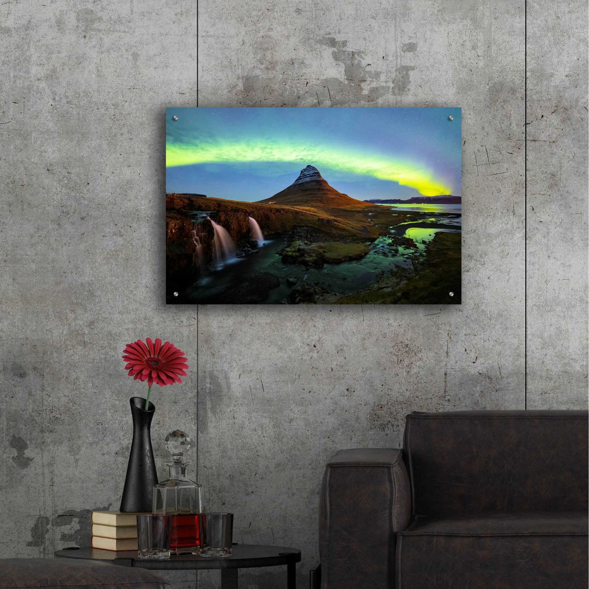 Epic Art 'Northern Light Aurora Borealis Over Kirkjufell 1' by Epic Portfolio, Acrylic Glass Wall Art,36x24