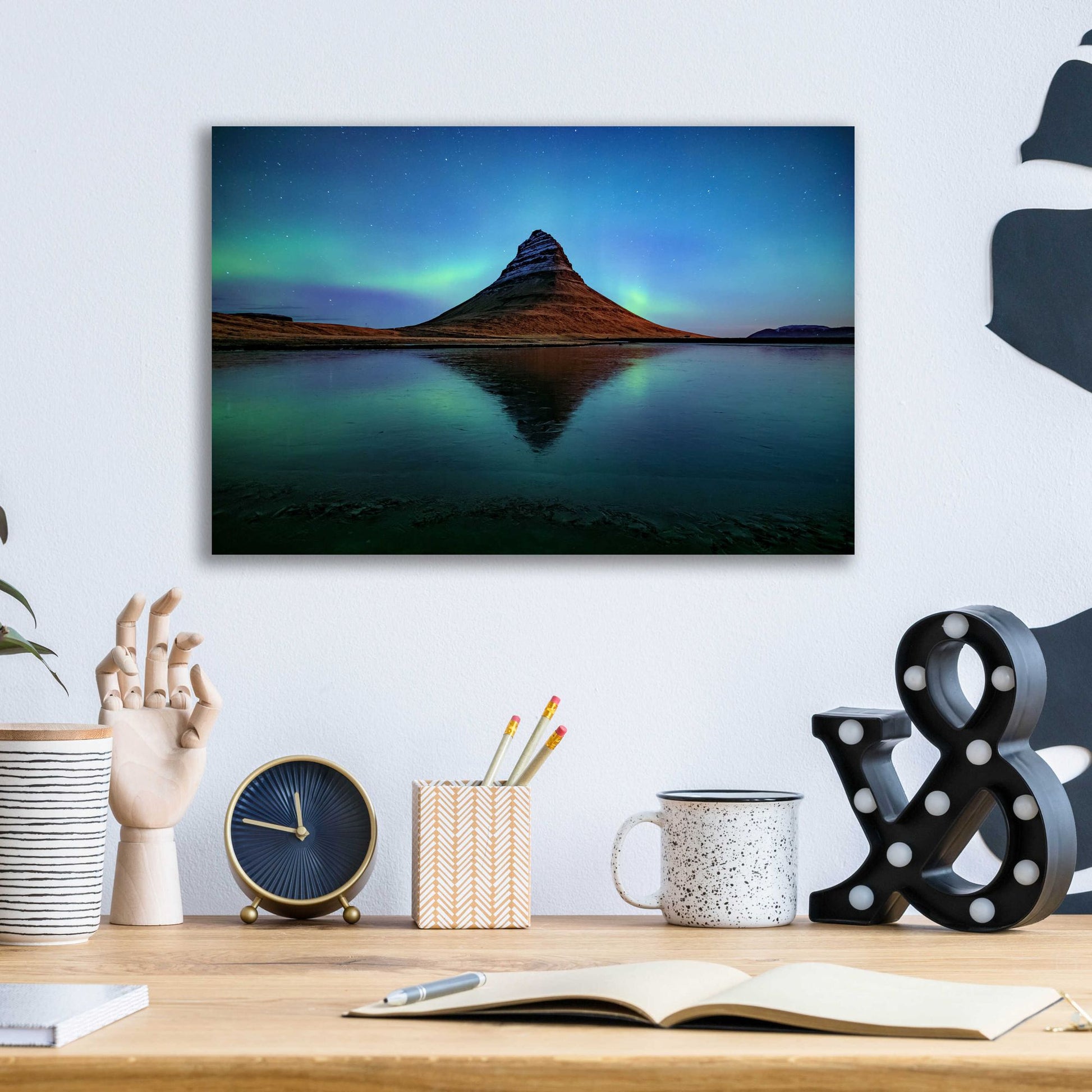 Epic Art 'Northern Light Aurora Borealis Over Kirkjufell 2' by Epic Portfolio, Acrylic Glass Wall Art,16x12