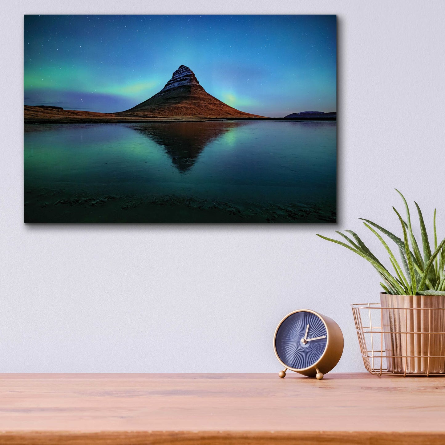 Epic Art 'Northern Light Aurora Borealis Over Kirkjufell 2' by Epic Portfolio, Acrylic Glass Wall Art,16x12