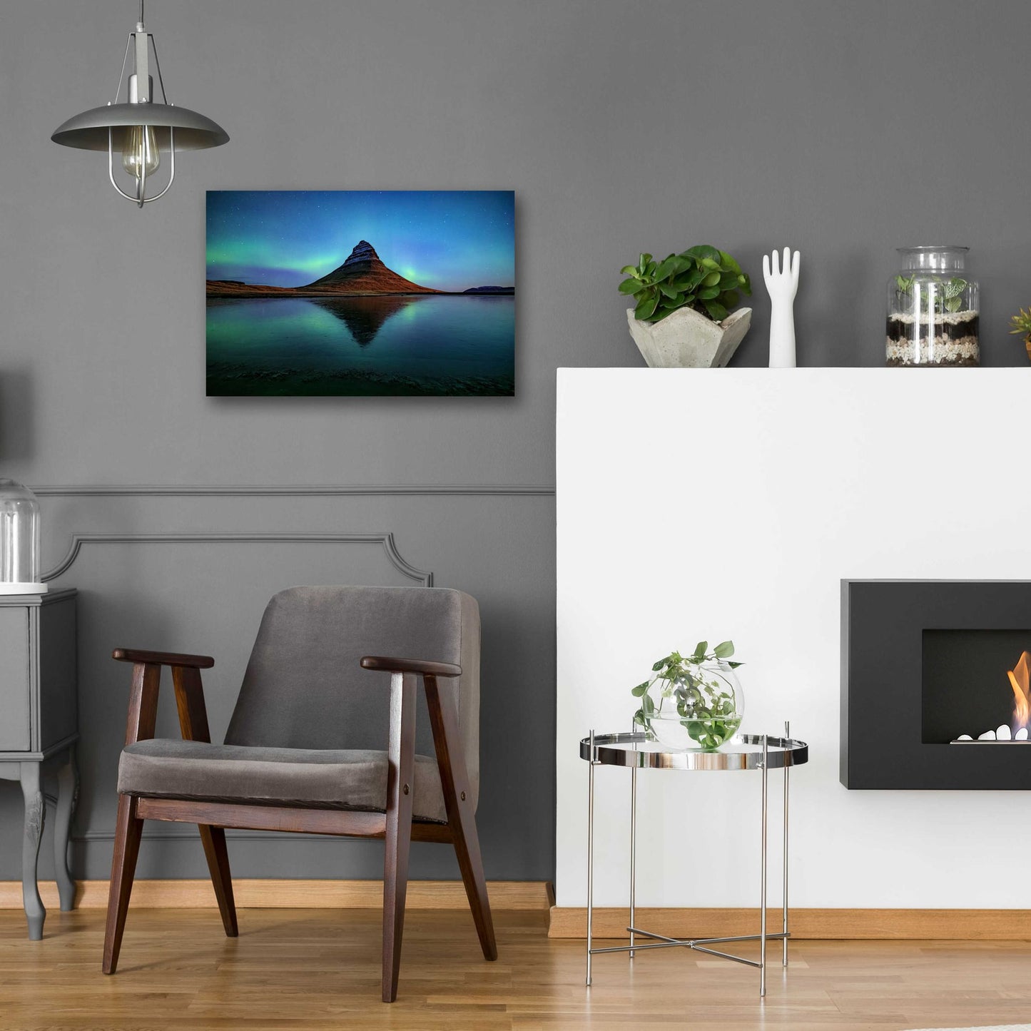 Epic Art 'Northern Light Aurora Borealis Over Kirkjufell 2' by Epic Portfolio, Acrylic Glass Wall Art,24x16