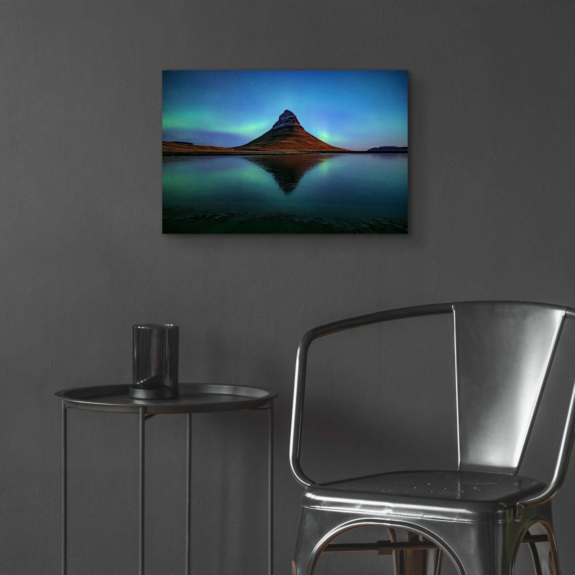 Epic Art 'Northern Light Aurora Borealis Over Kirkjufell 2' by Epic Portfolio, Acrylic Glass Wall Art,24x16