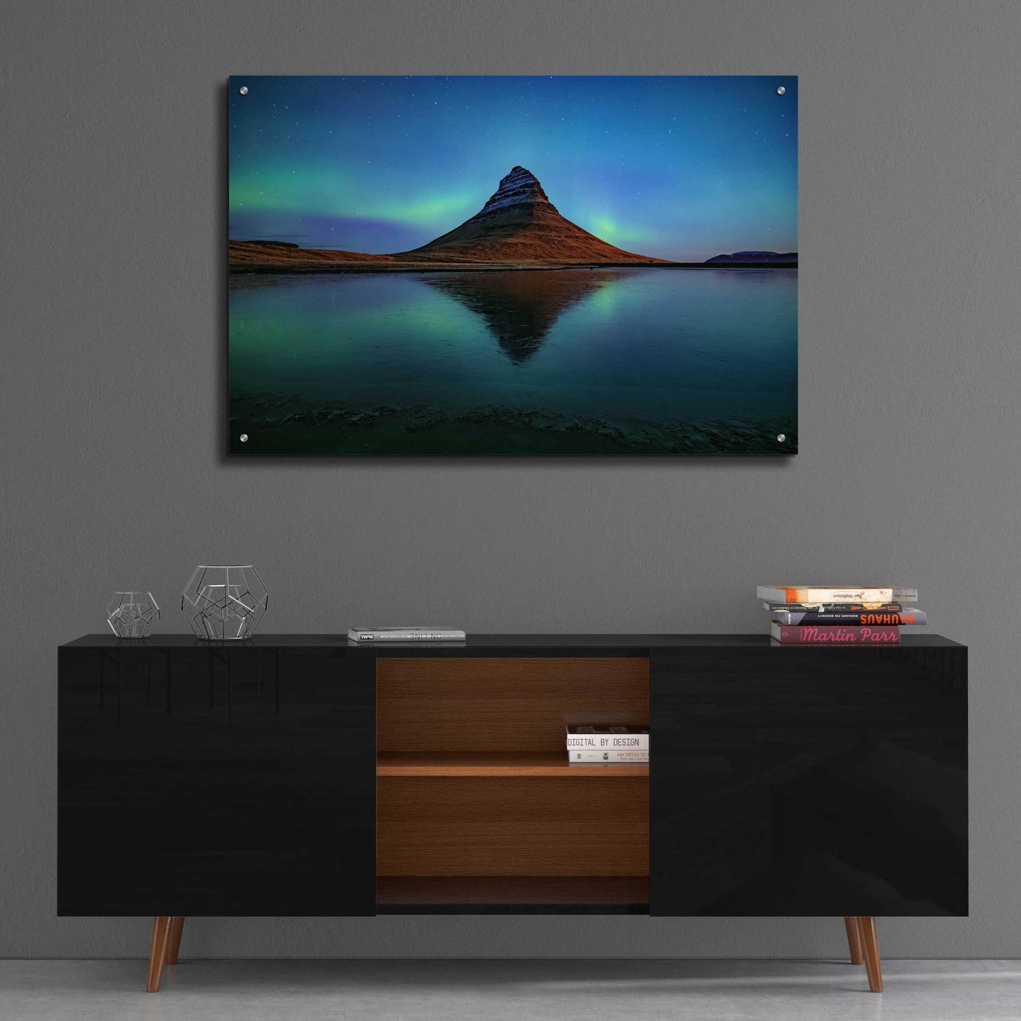 Epic Art 'Northern Light Aurora Borealis Over Kirkjufell 2' by Epic Portfolio, Acrylic Glass Wall Art,36x24