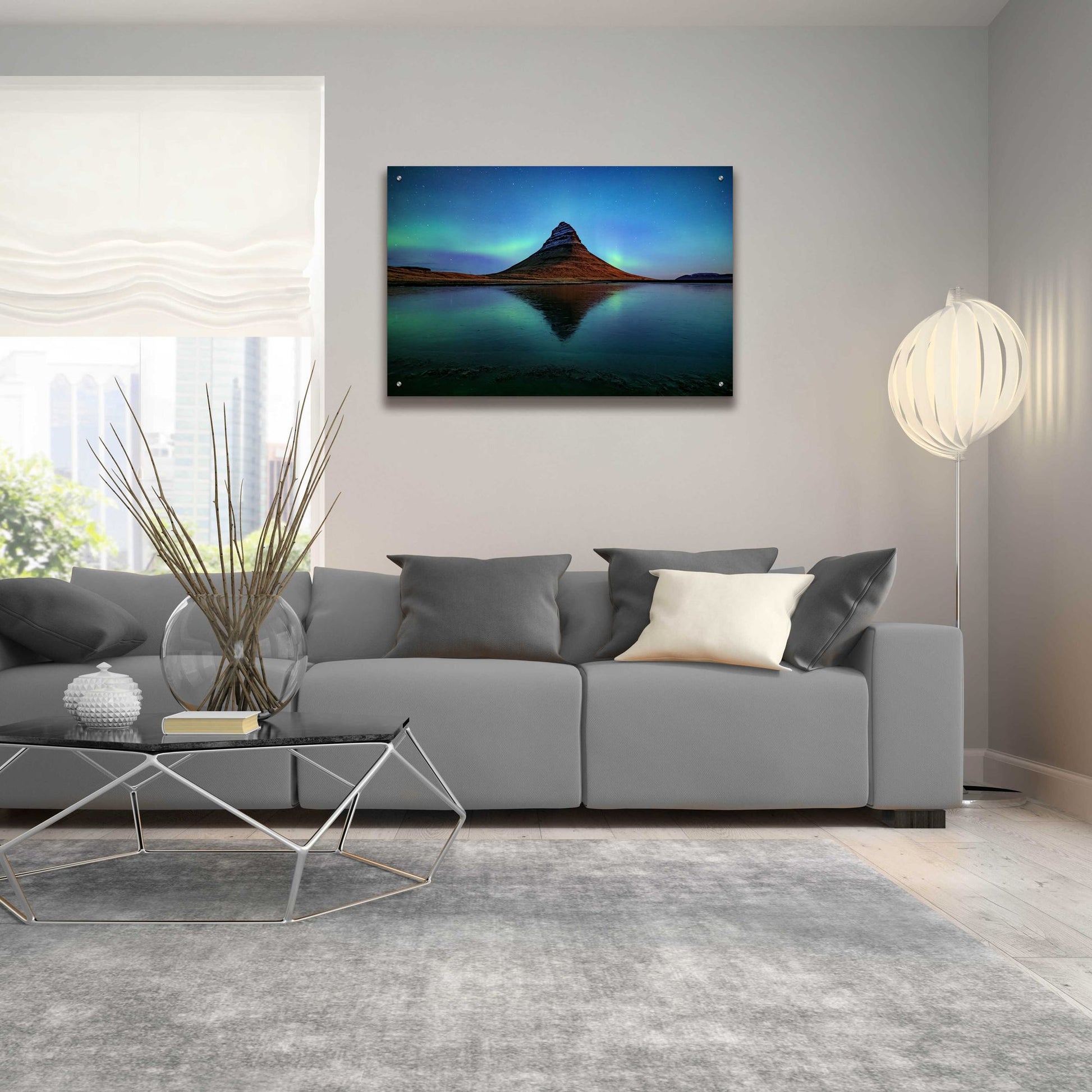 Epic Art 'Northern Light Aurora Borealis Over Kirkjufell 2' by Epic Portfolio, Acrylic Glass Wall Art,36x24