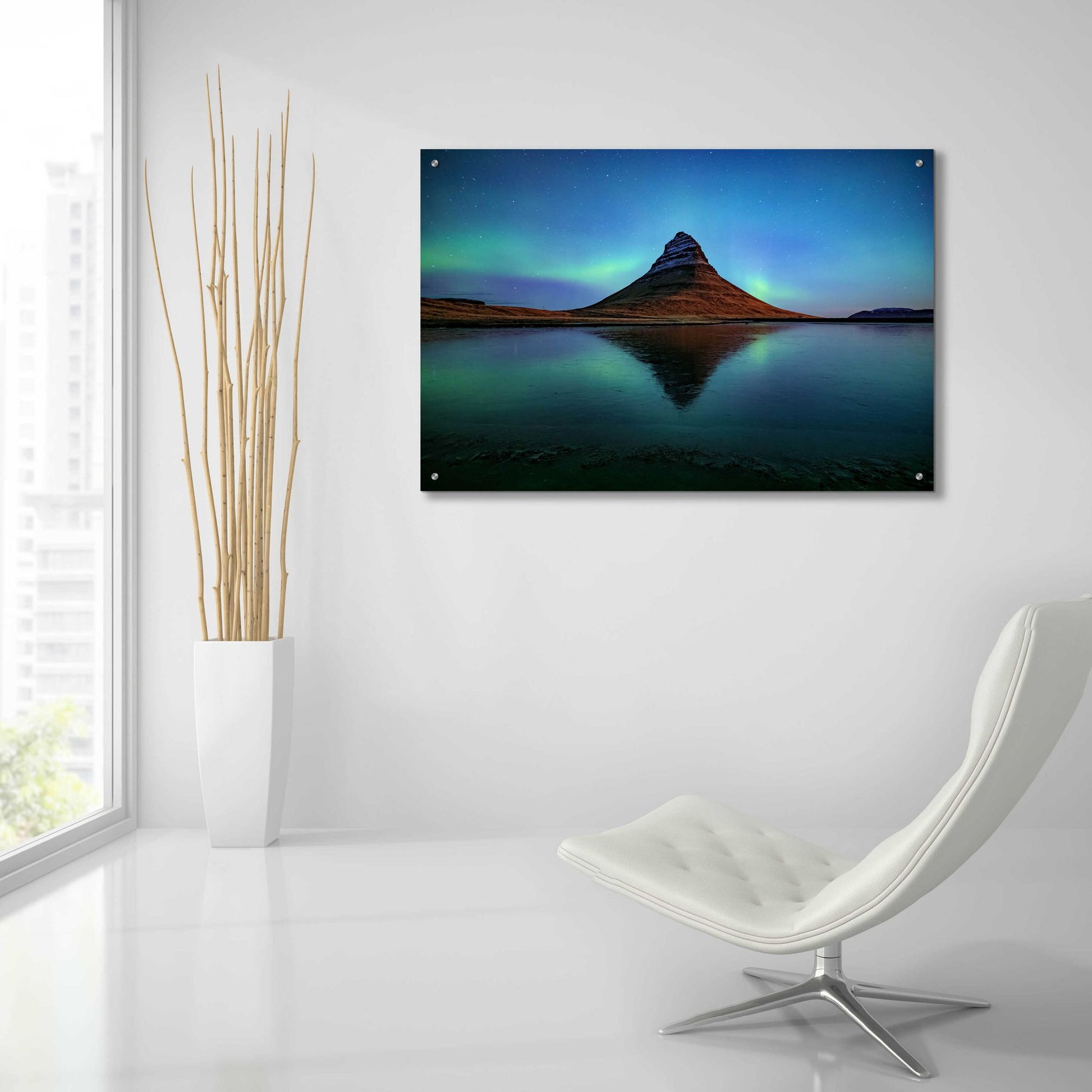 Epic Art 'Northern Light Aurora Borealis Over Kirkjufell 2' by Epic Portfolio, Acrylic Glass Wall Art,36x24