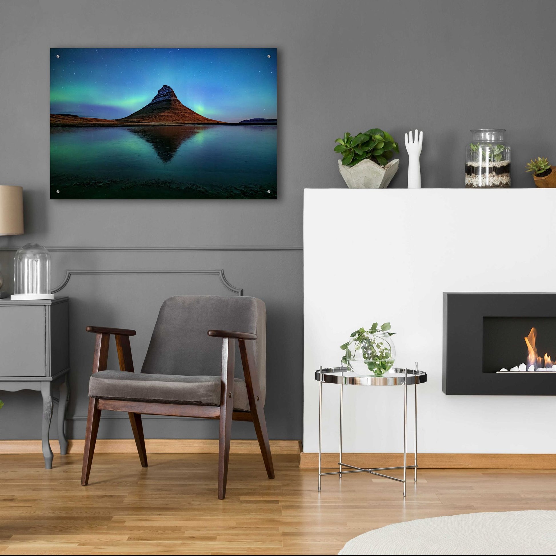 Epic Art 'Northern Light Aurora Borealis Over Kirkjufell 2' by Epic Portfolio, Acrylic Glass Wall Art,36x24