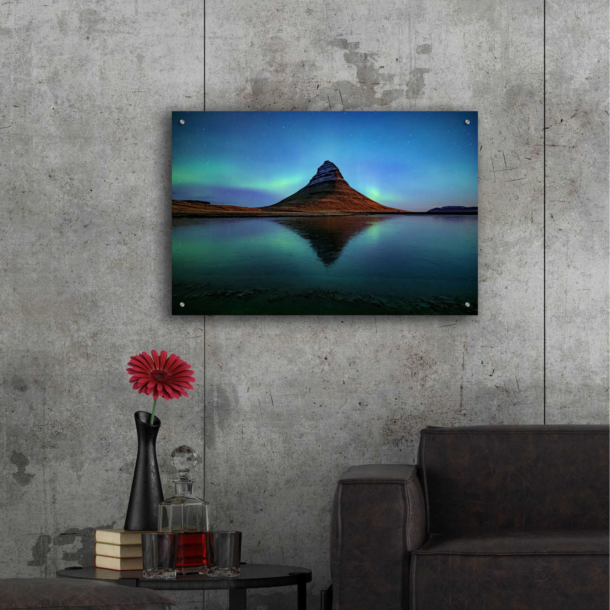 Epic Art 'Northern Light Aurora Borealis Over Kirkjufell 2' by Epic Portfolio, Acrylic Glass Wall Art,36x24