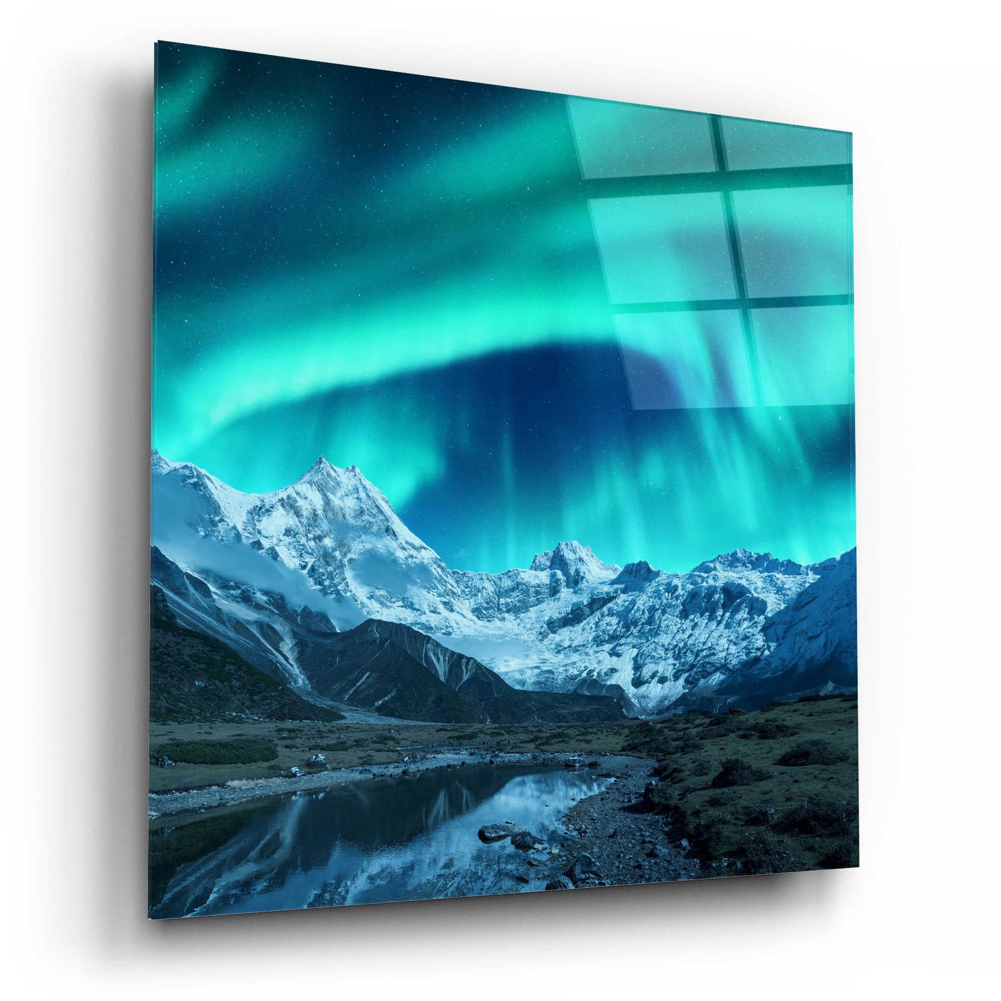 Epic Art 'Northern Lights Above Snow Covered Rocks' by Epic Portfolio, Acrylic Glass Wall Art,12x12