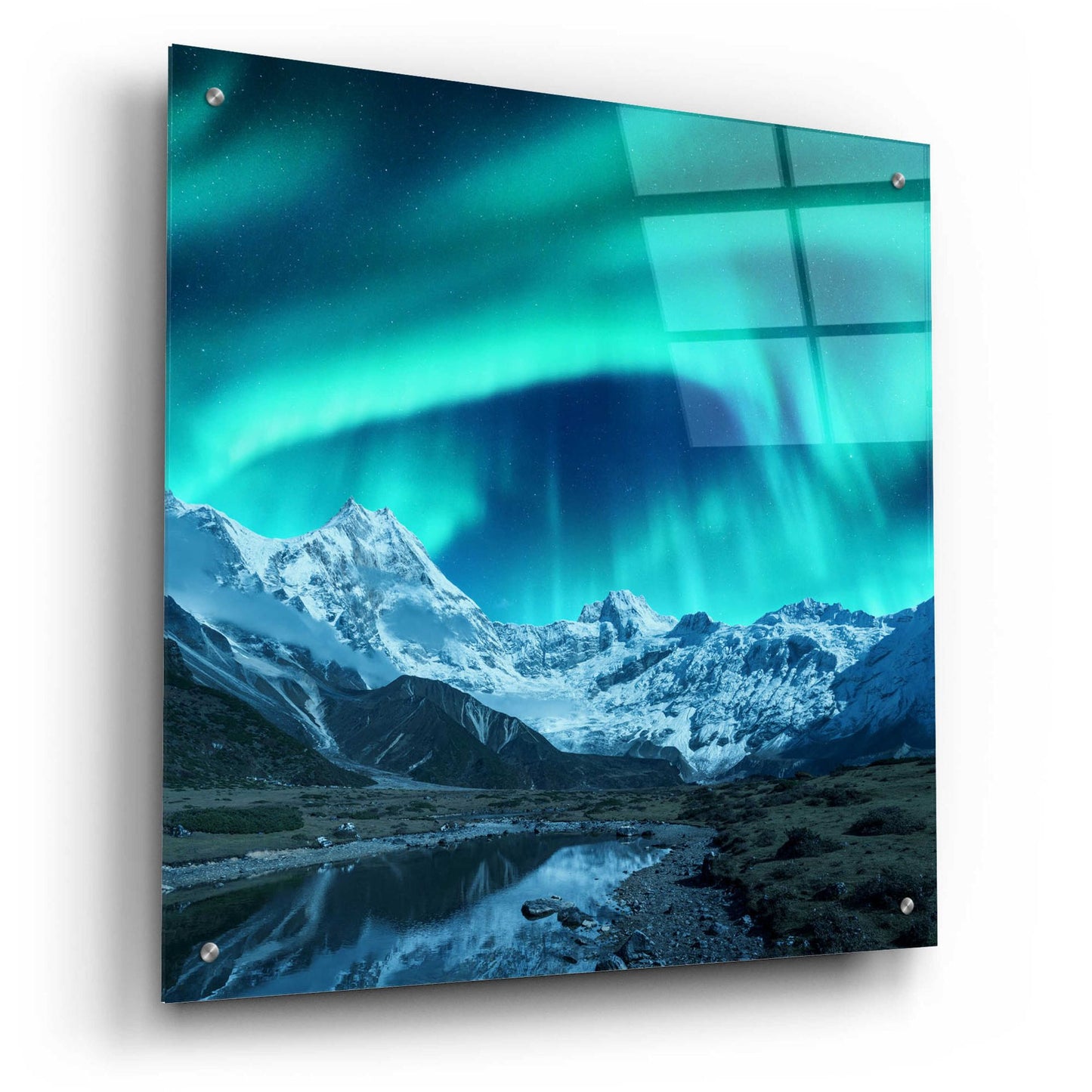 Epic Art 'Northern Lights Above Snow Covered Rocks' by Epic Portfolio, Acrylic Glass Wall Art,24x24