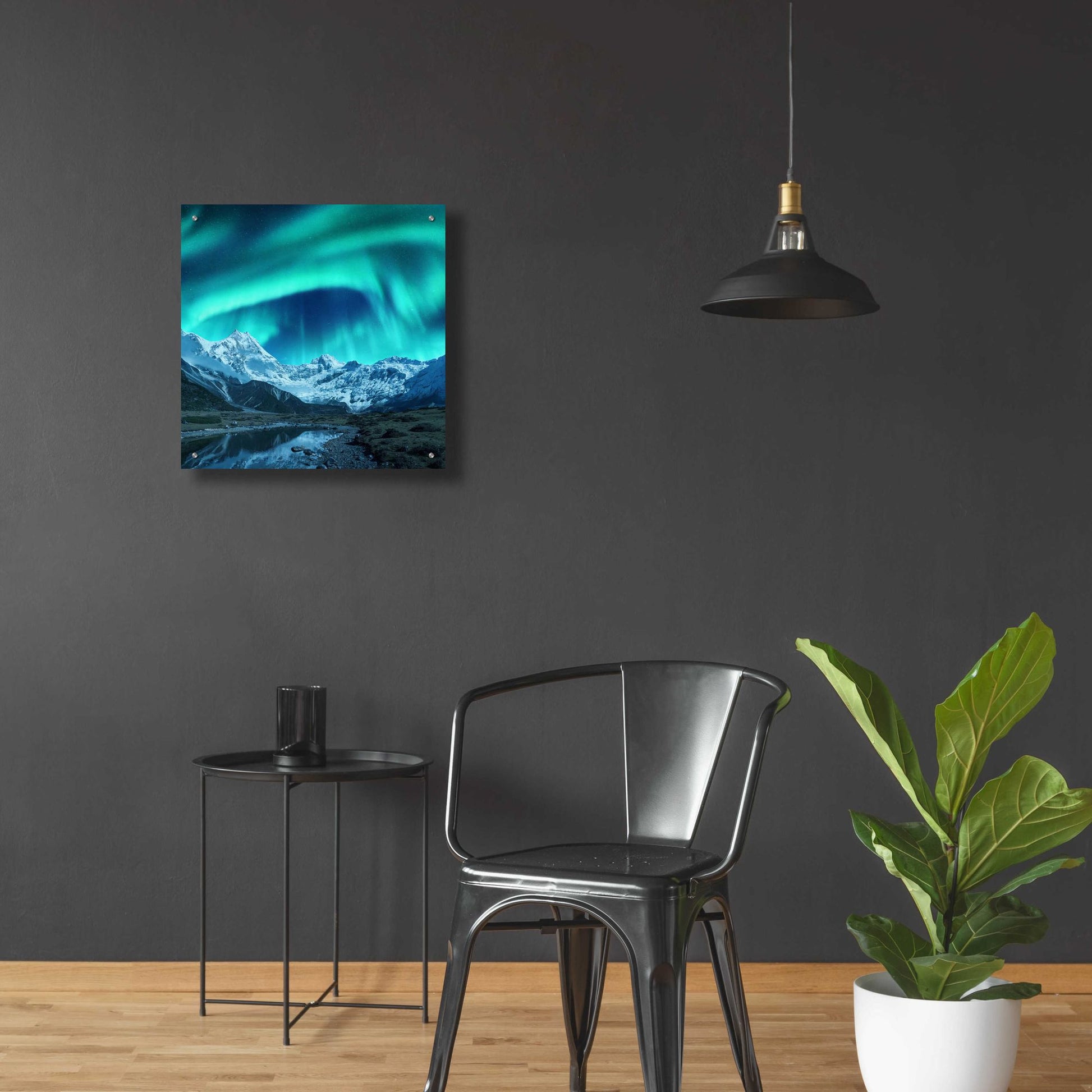 Epic Art 'Northern Lights Above Snow Covered Rocks' by Epic Portfolio, Acrylic Glass Wall Art,24x24