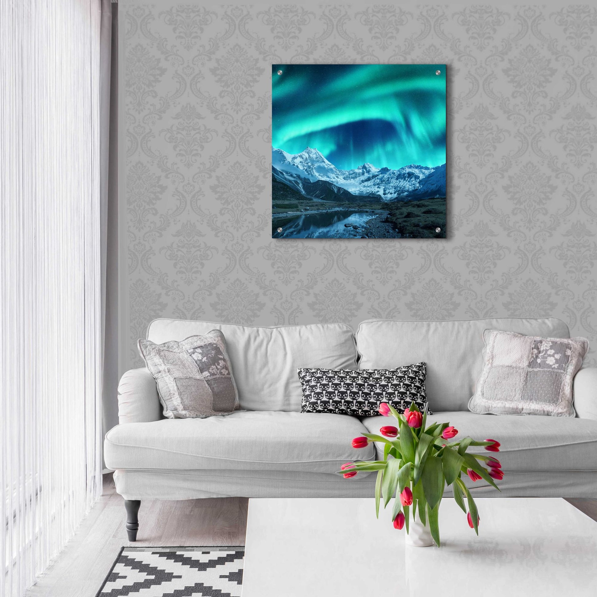 Epic Art 'Northern Lights Above Snow Covered Rocks' by Epic Portfolio, Acrylic Glass Wall Art,24x24