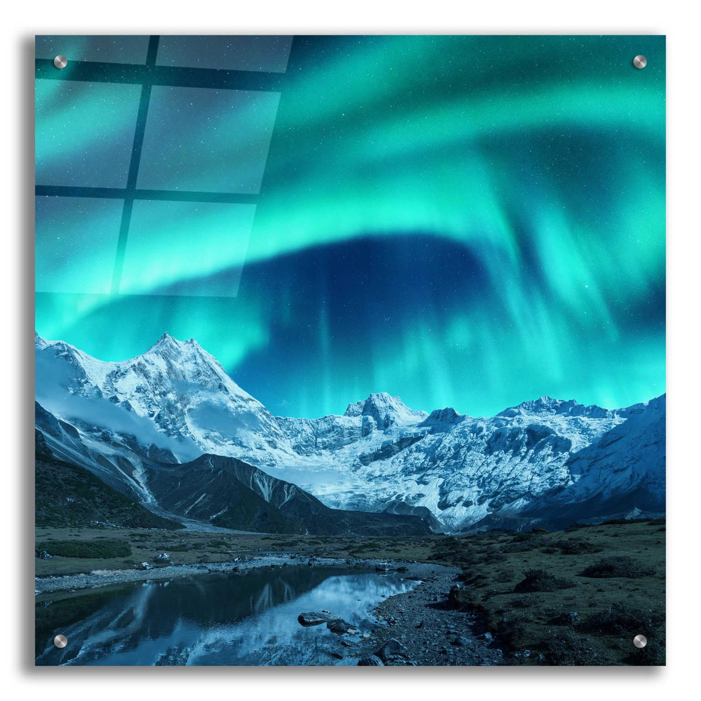 Epic Art 'Northern Lights Above Snow Covered Rocks' by Epic Portfolio, Acrylic Glass Wall Art,24x24