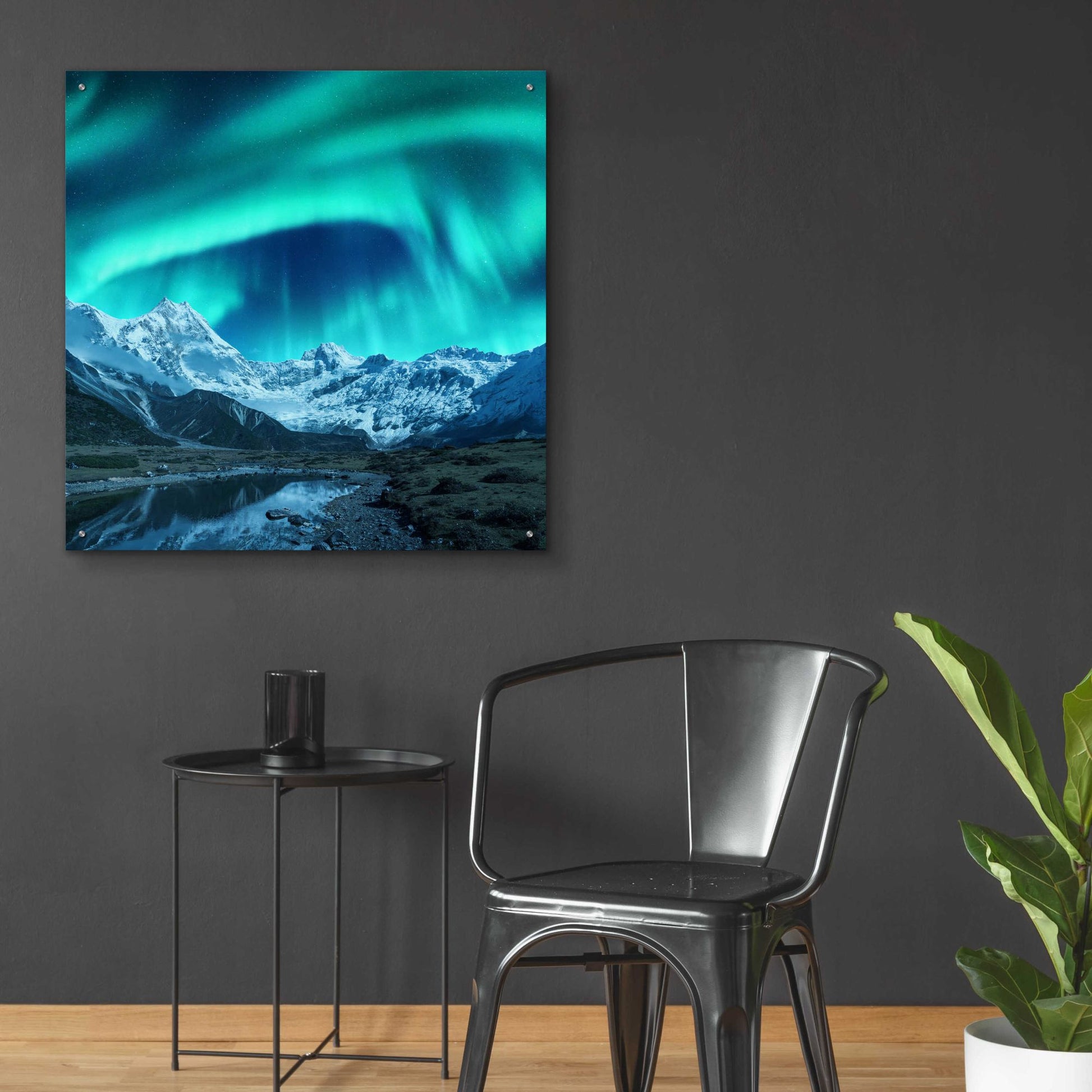 Epic Art 'Northern Lights Above Snow Covered Rocks' by Epic Portfolio, Acrylic Glass Wall Art,36x36