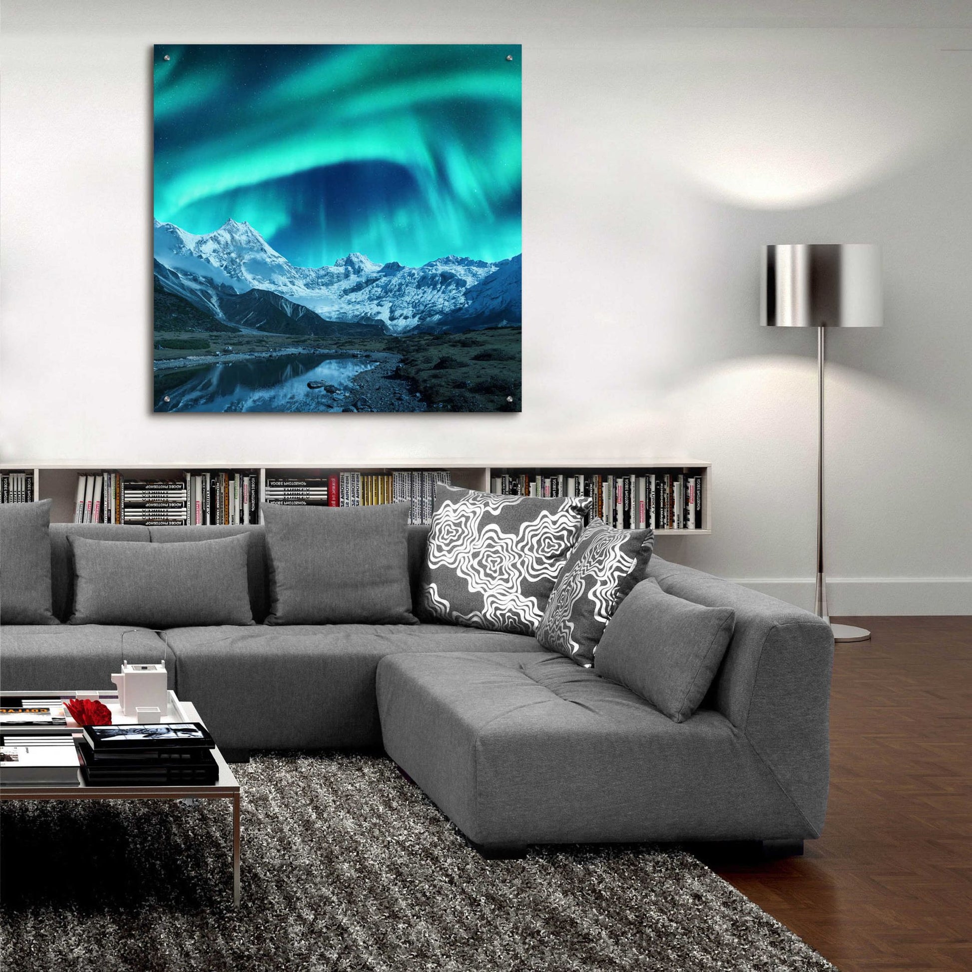 Epic Art 'Northern Lights Above Snow Covered Rocks' by Epic Portfolio, Acrylic Glass Wall Art,36x36