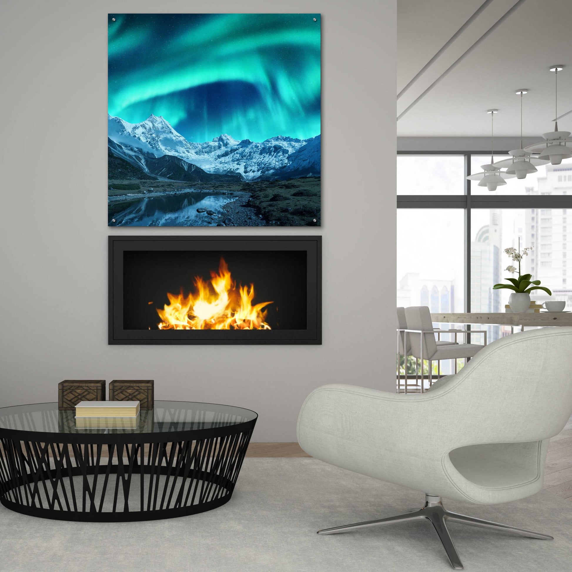 Epic Art 'Northern Lights Above Snow Covered Rocks' by Epic Portfolio, Acrylic Glass Wall Art,36x36