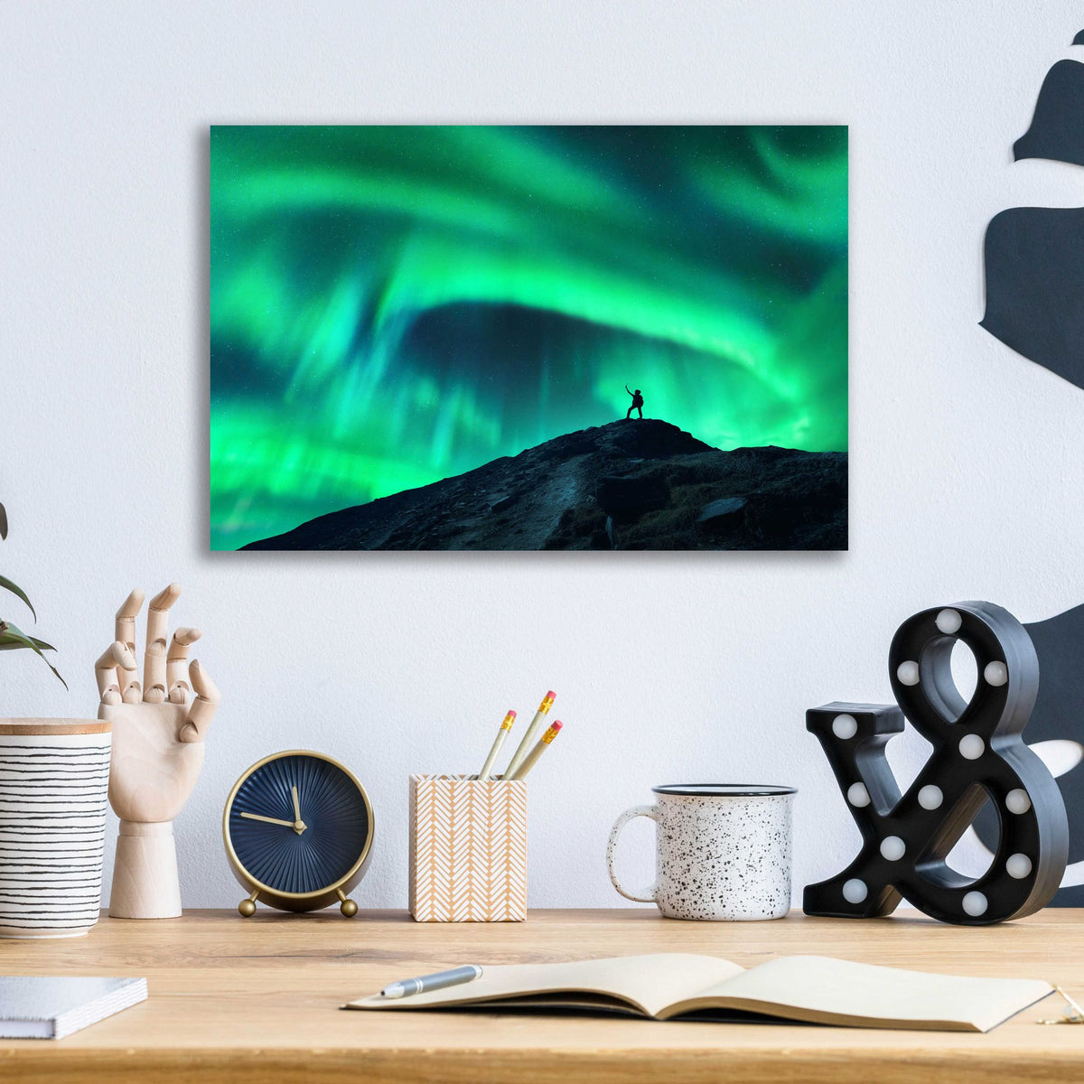 Epic Art 'Northern Lights And Woman' by Epic Portfolio, Acrylic Glass Wall Art,16x12