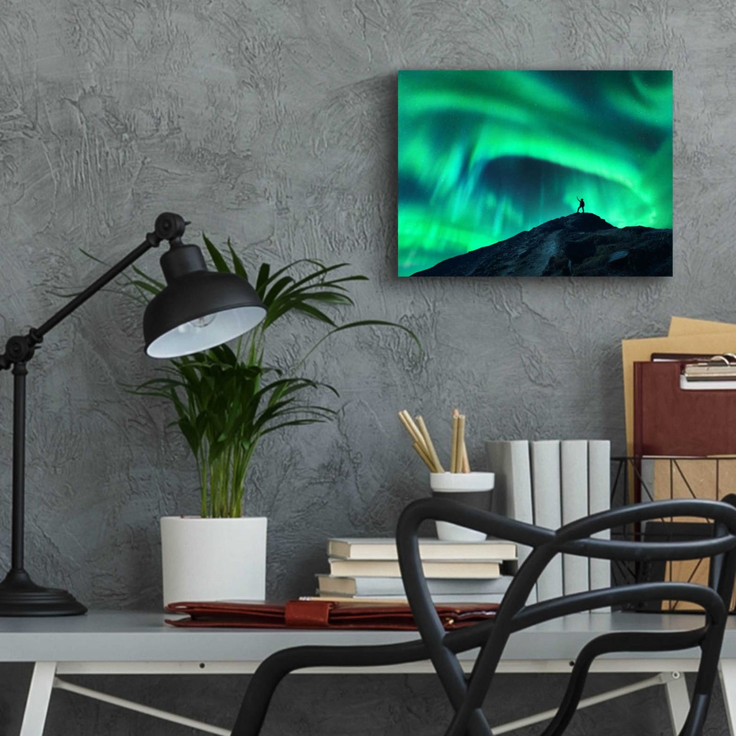 Epic Art 'Northern Lights And Woman' by Epic Portfolio, Acrylic Glass Wall Art,16x12