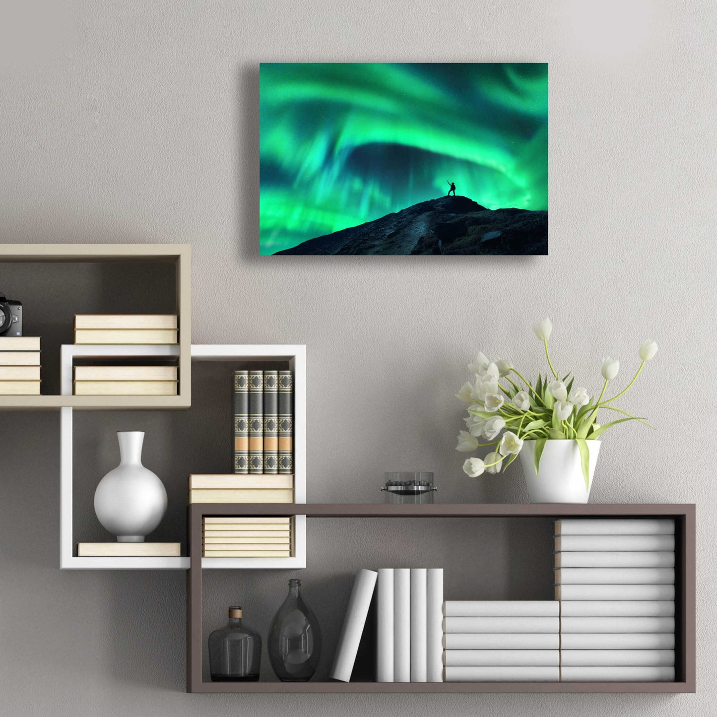 Epic Art 'Northern Lights And Woman' by Epic Portfolio, Acrylic Glass Wall Art,24x16