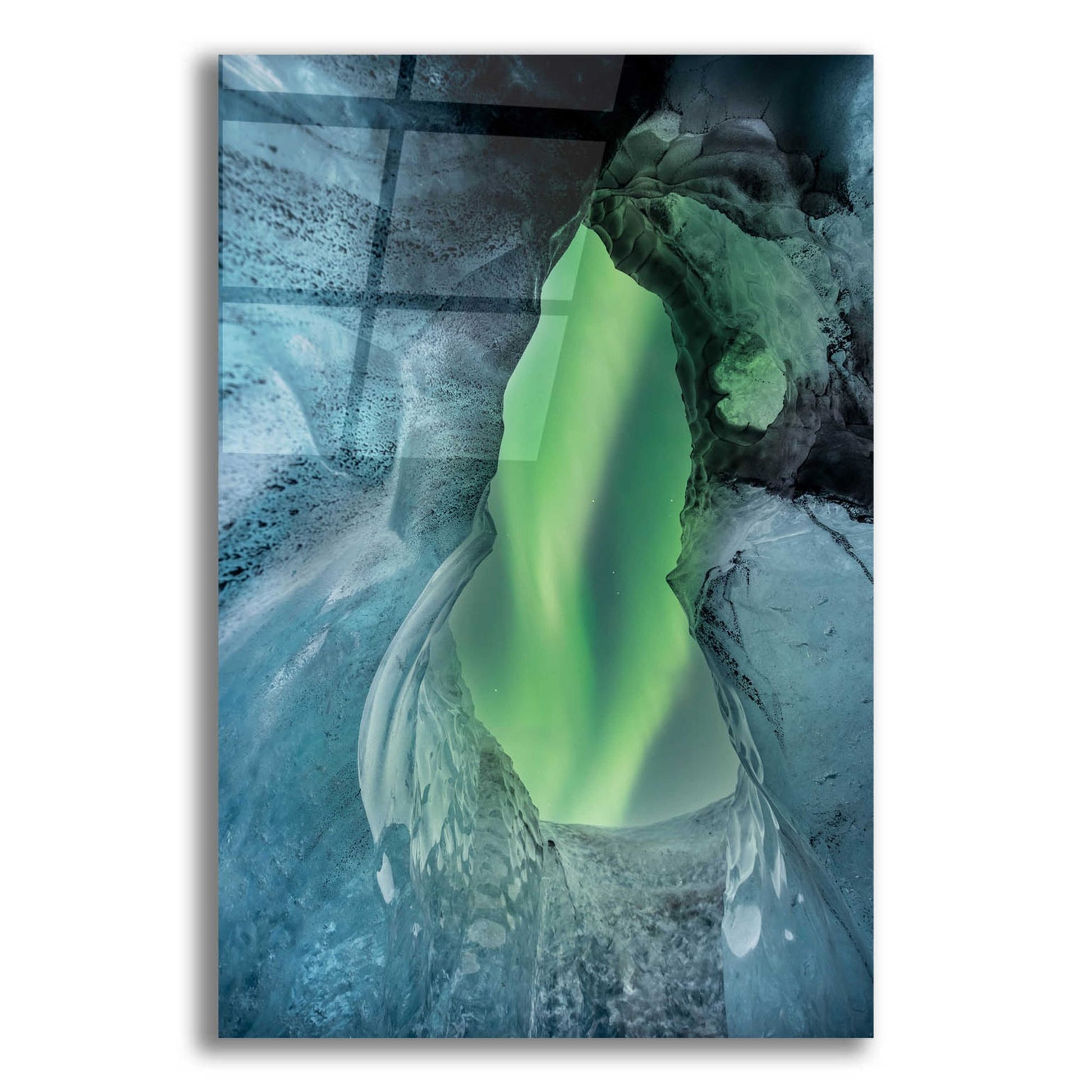 Epic Art 'Northern Lights Aurora Borealis Over Glacier Ice 1' by Epic Portfolio, Acrylic Glass Wall Art,12x16