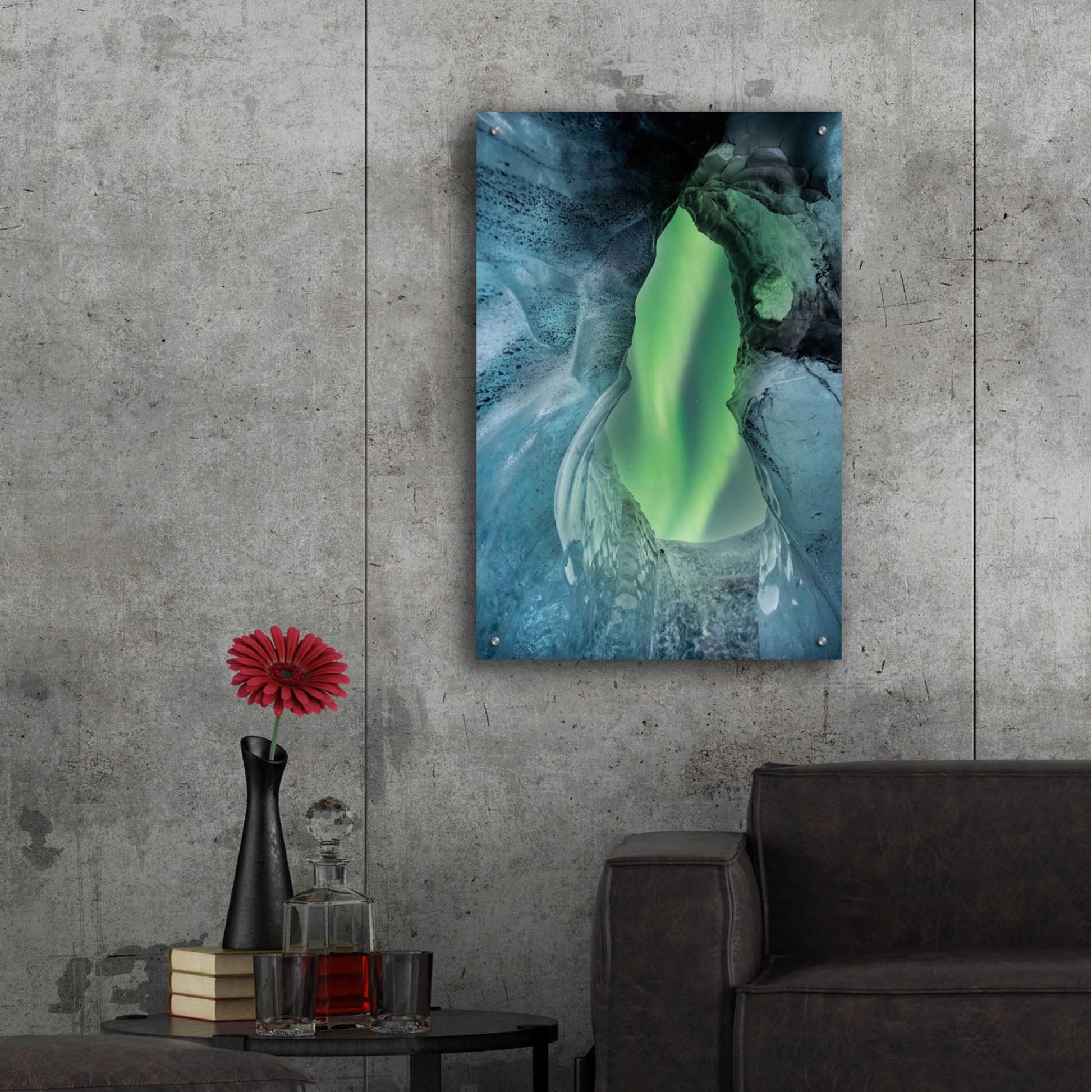 Epic Art 'Northern Lights Aurora Borealis Over Glacier Ice 1' by Epic Portfolio, Acrylic Glass Wall Art,24x36