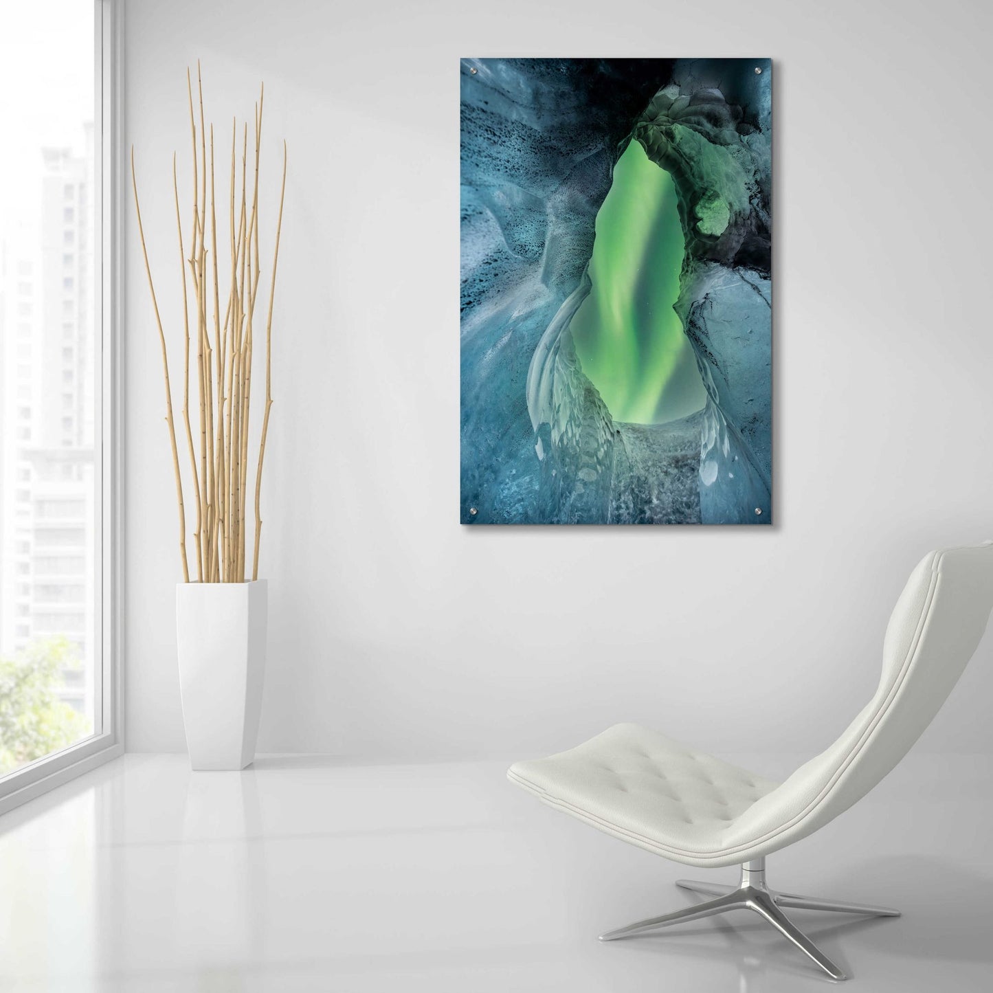 Epic Art 'Northern Lights Aurora Borealis Over Glacier Ice 1' by Epic Portfolio, Acrylic Glass Wall Art,24x36