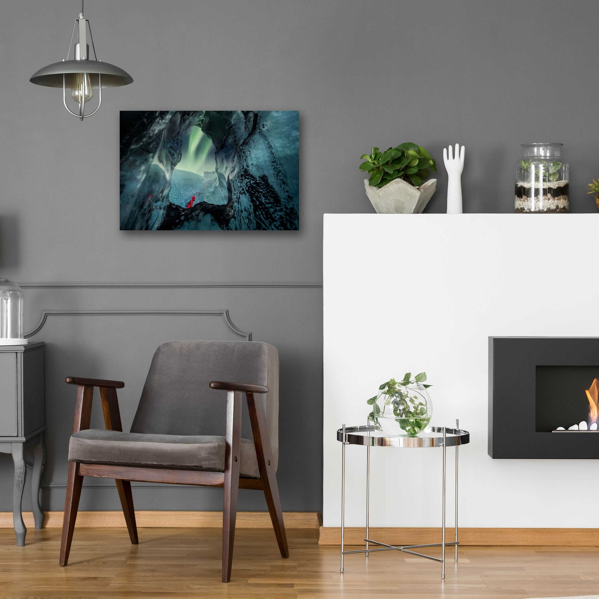 Epic Art 'Northern Lights Aurora Borealis Over Glacier Ice 2' by Epic Portfolio, Acrylic Glass Wall Art,24x16