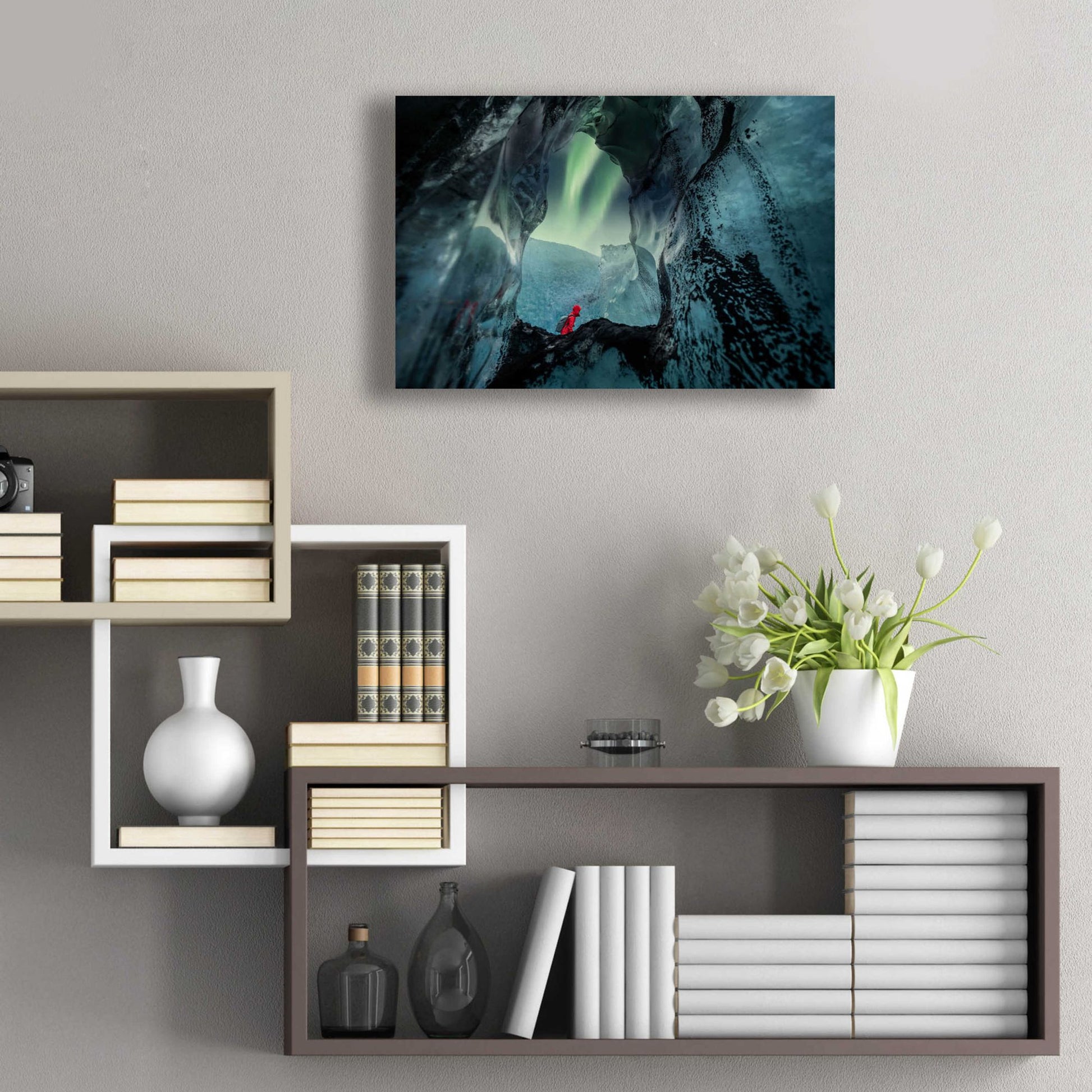 Epic Art 'Northern Lights Aurora Borealis Over Glacier Ice 2' by Epic Portfolio, Acrylic Glass Wall Art,24x16