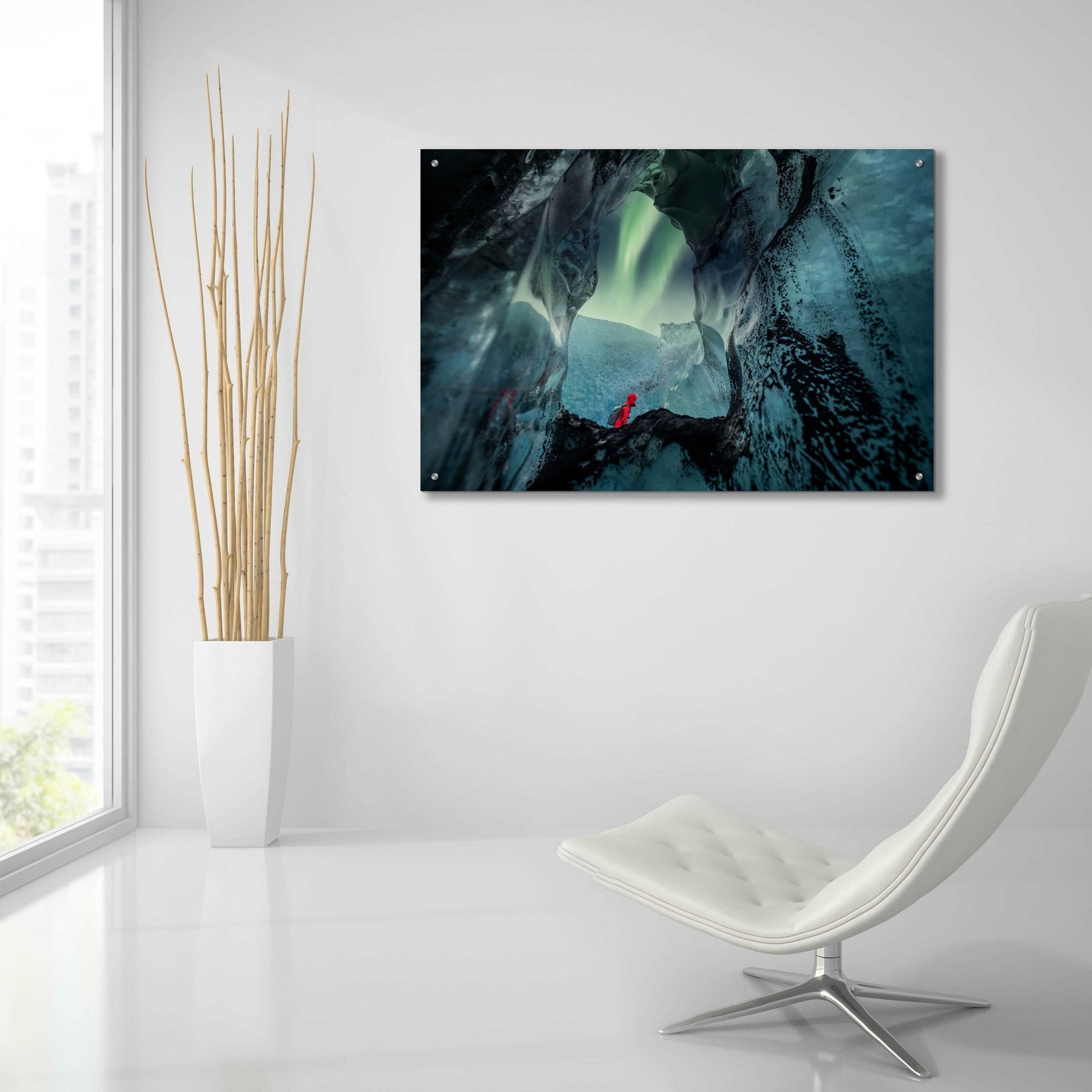 Epic Art 'Northern Lights Aurora Borealis Over Glacier Ice 2' by Epic Portfolio, Acrylic Glass Wall Art,36x24