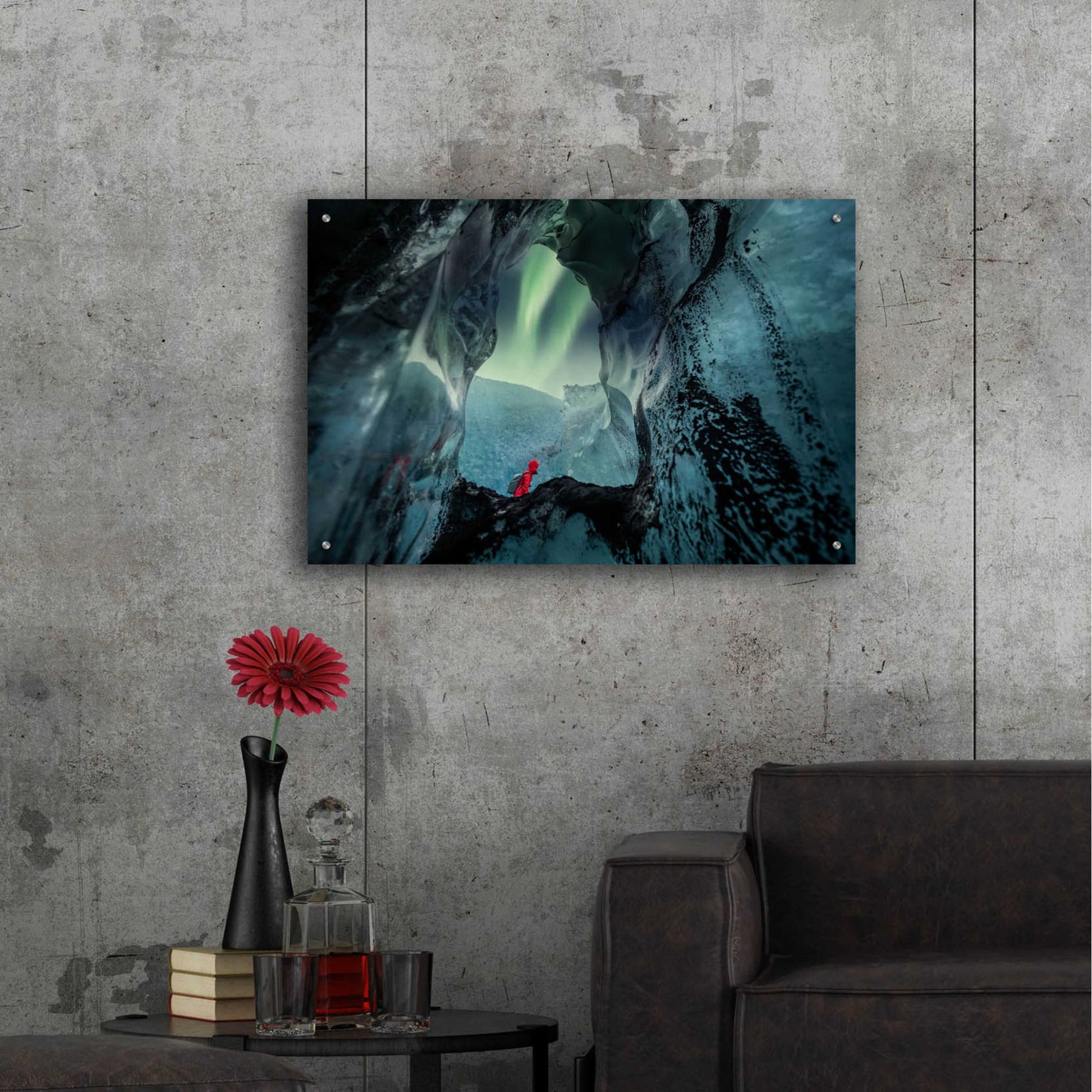 Epic Art 'Northern Lights Aurora Borealis Over Glacier Ice 2' by Epic Portfolio, Acrylic Glass Wall Art,36x24