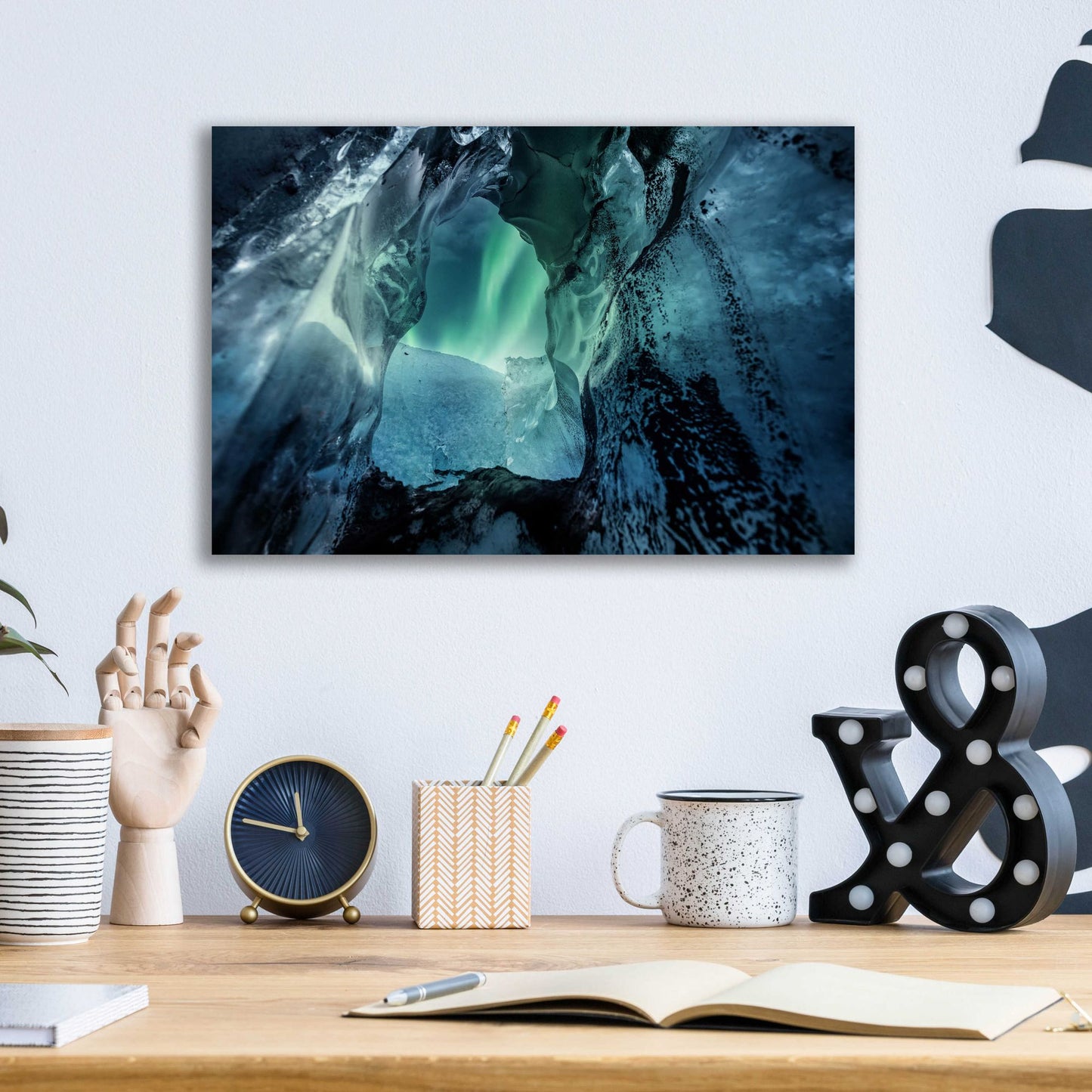 Epic Art 'Northern Lights Aurora Borealis Over Glacier Ice 3' by Epic Portfolio, Acrylic Glass Wall Art,16x12