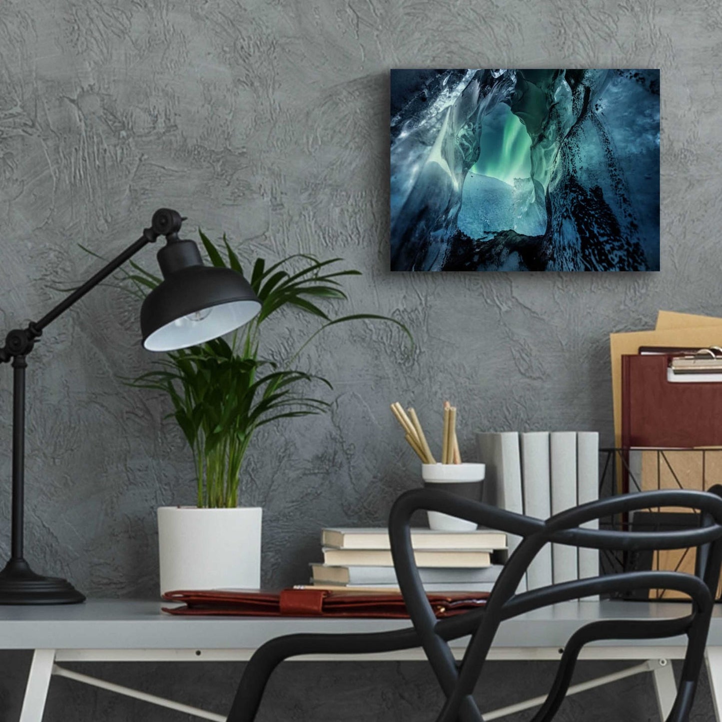 Epic Art 'Northern Lights Aurora Borealis Over Glacier Ice 3' by Epic Portfolio, Acrylic Glass Wall Art,16x12