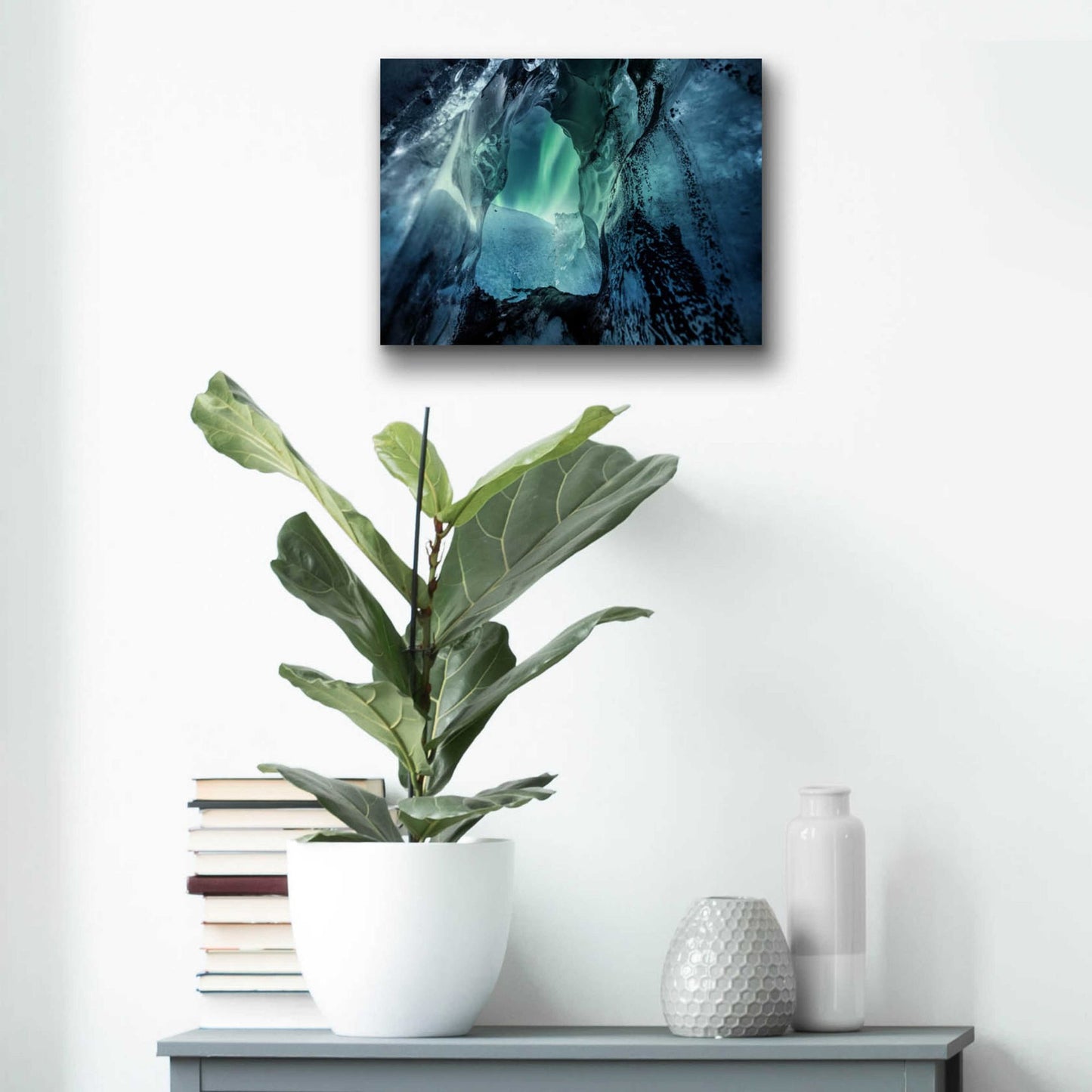 Epic Art 'Northern Lights Aurora Borealis Over Glacier Ice 3' by Epic Portfolio, Acrylic Glass Wall Art,16x12