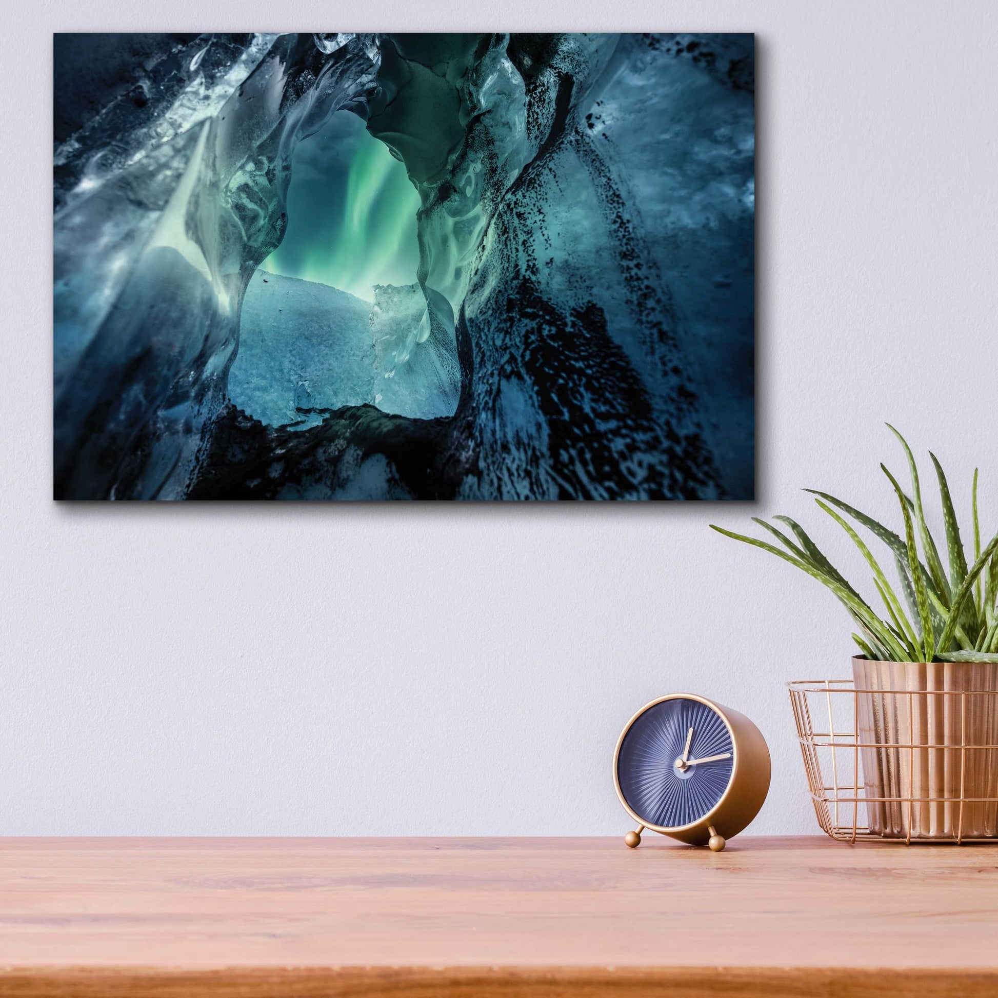 Epic Art 'Northern Lights Aurora Borealis Over Glacier Ice 3' by Epic Portfolio, Acrylic Glass Wall Art,16x12